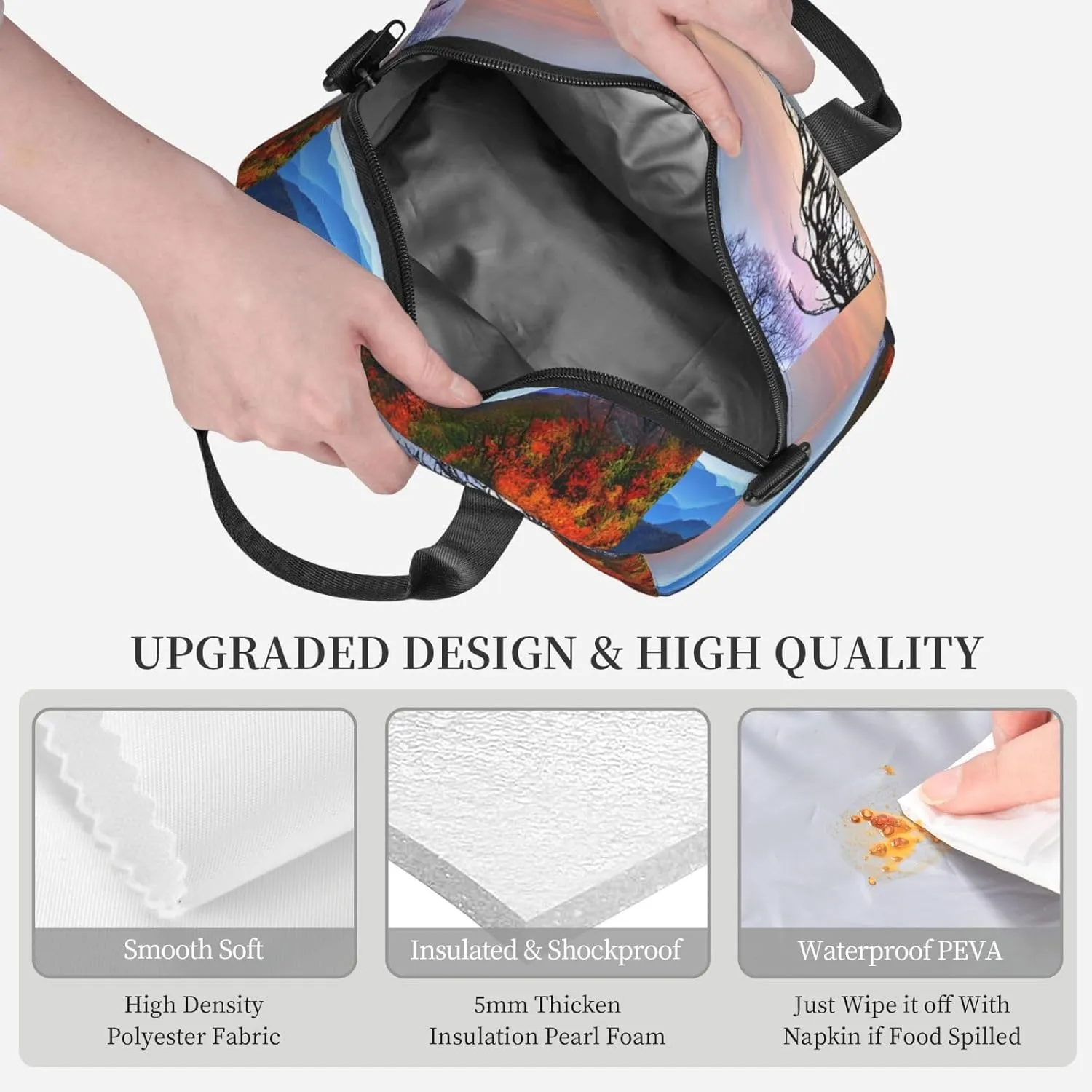 Blue Ridge Mountains Print Crossbody Insulated Lunch Bags For Women Men Cooler Bag Lightweight Waterproof Lunch Box