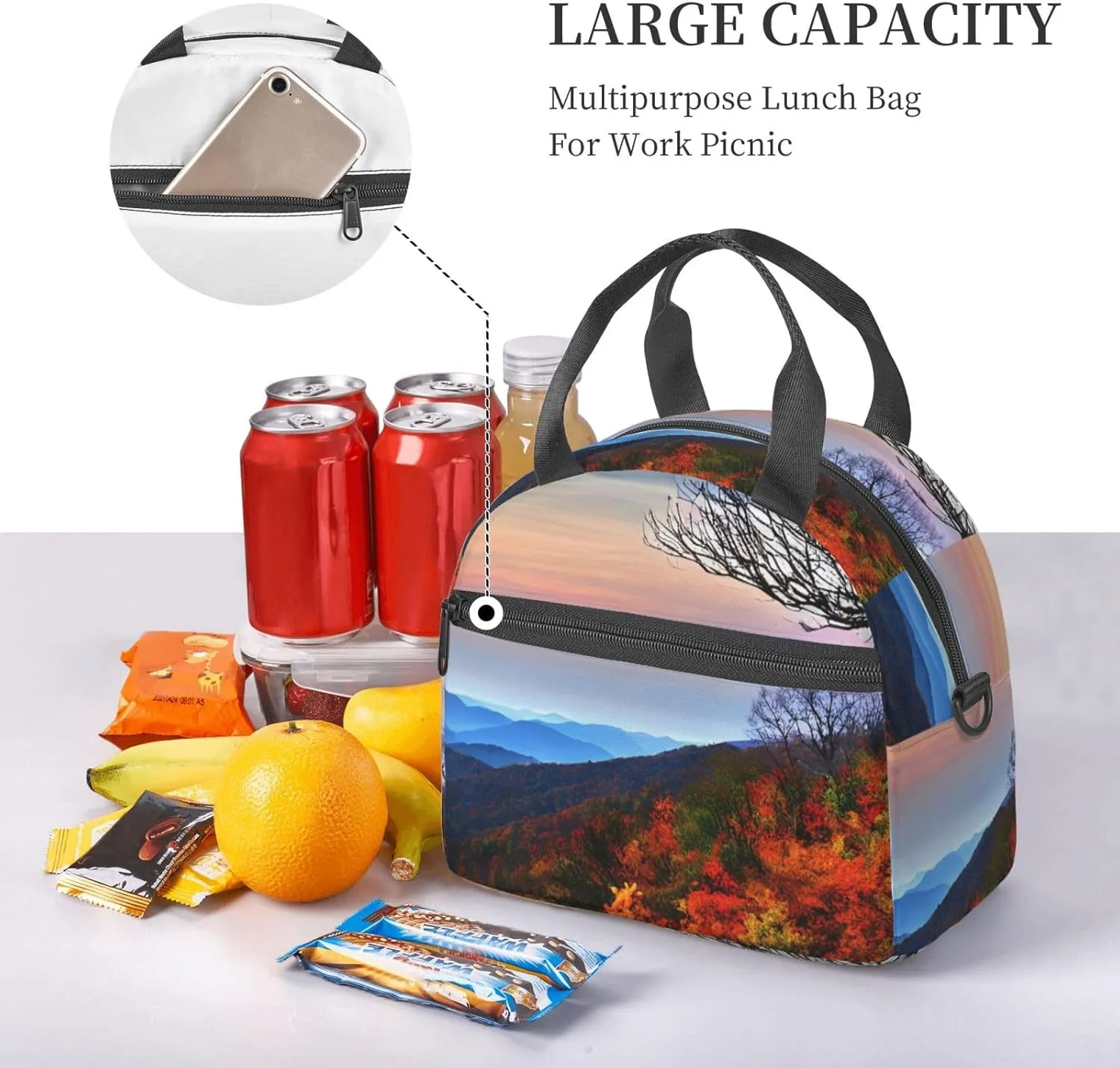 Blue Ridge Mountains Print Crossbody Insulated Lunch Bags For Women Men Cooler Bag Lightweight Waterproof Lunch Box