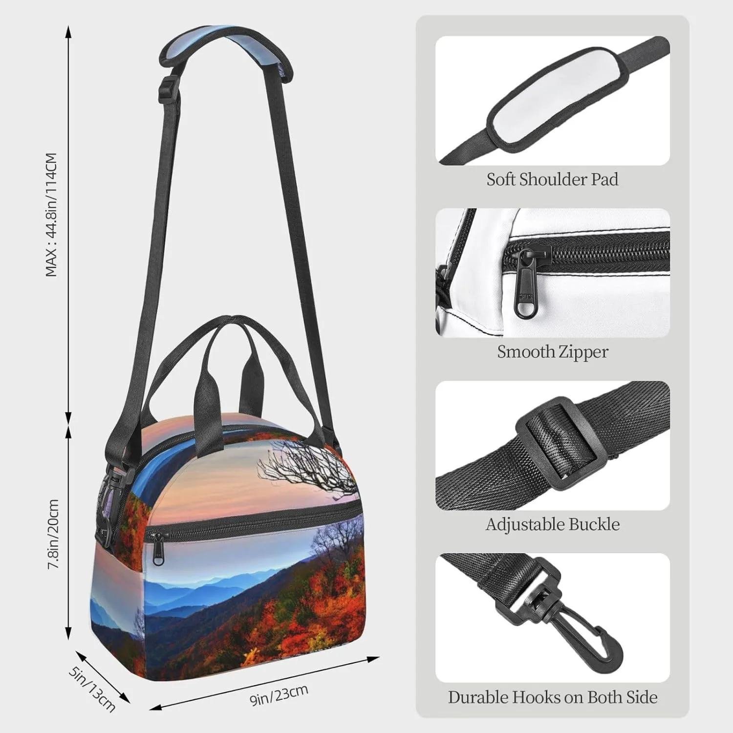 Blue Ridge Mountains Print Crossbody Insulated Lunch Bags For Women Men Cooler Bag Lightweight Waterproof Lunch Box