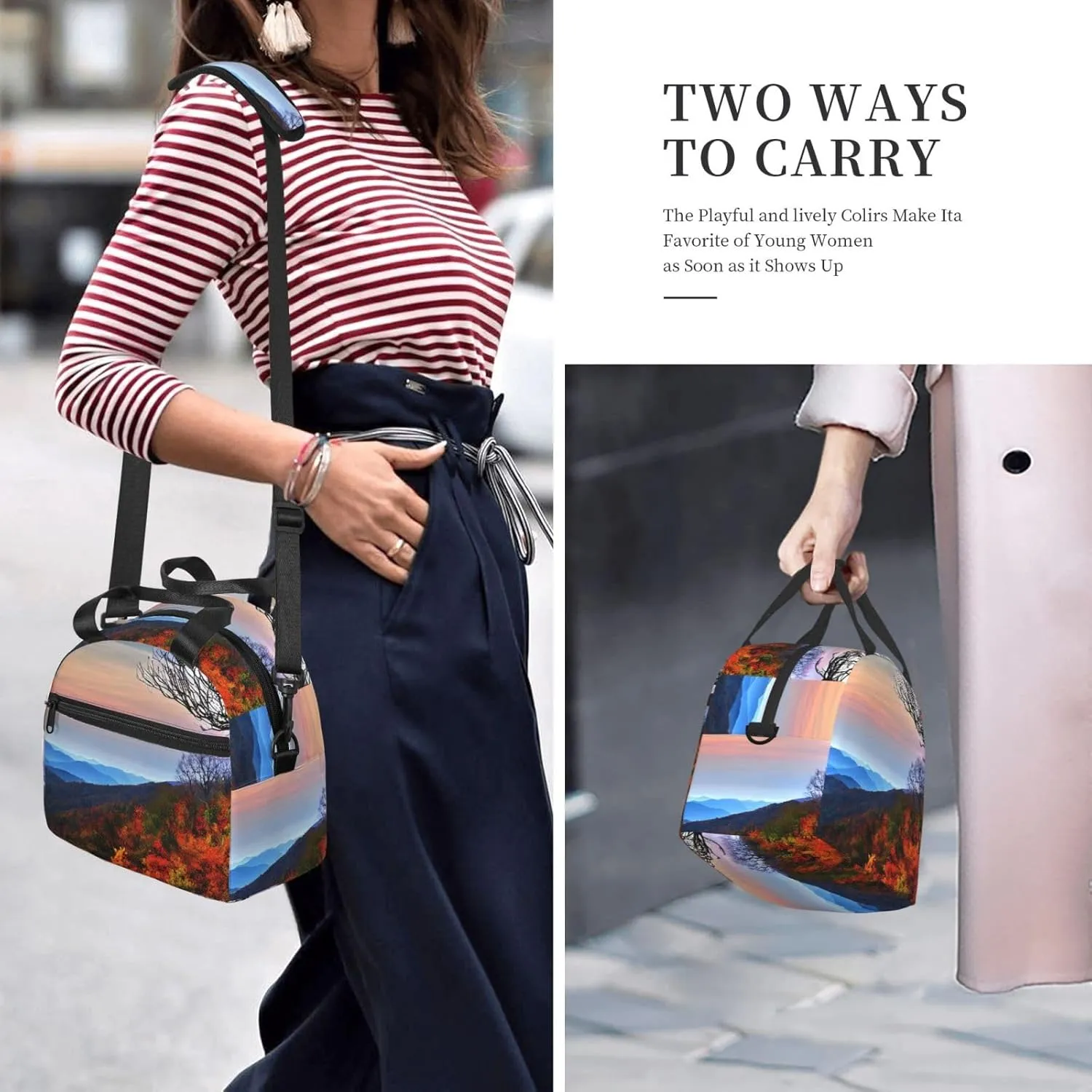 Blue Ridge Mountains Print Crossbody Insulated Lunch Bags For Women Men Cooler Bag Lightweight Waterproof Lunch Box