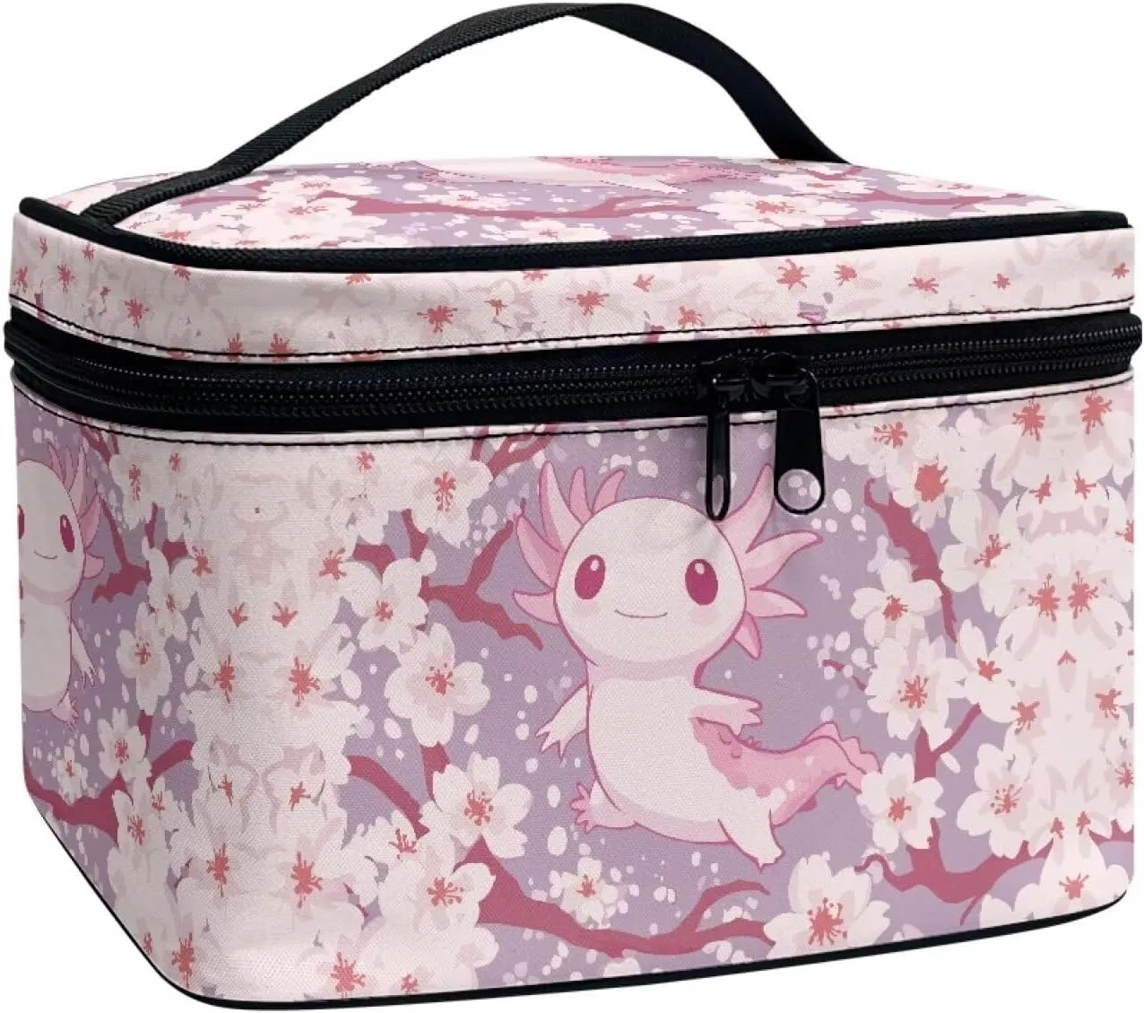 Boatee Axolotl Cherry Blossom Cosmetic Bag Cute Purse Large Portable Makeup Organizer Lightweight Vanity Case Makeup Bag for Travel Toiletry Bags Pink