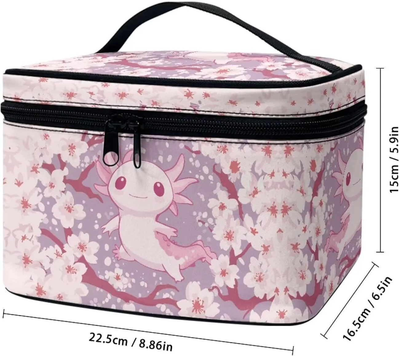 Boatee Axolotl Cherry Blossom Cosmetic Bag Cute Purse Large Portable Makeup Organizer Lightweight Vanity Case Makeup Bag for Travel Toiletry Bags Pink