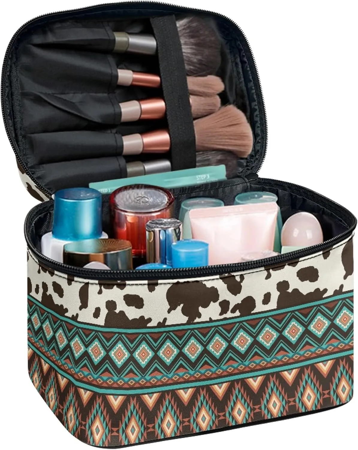 Boatee Aztec Make Up Bags for Women Portable Toiletry Bag Makeup Bag Travel Cosmetic Bag Multifunction Hanging Makeup Organizer Bag with Top Handle Zip Closure