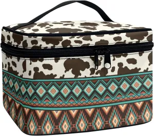 Boatee Aztec Make Up Bags for Women Portable Toiletry Bag Makeup Bag Travel Cosmetic Bag Multifunction Hanging Makeup Organizer Bag with Top Handle Zip Closure