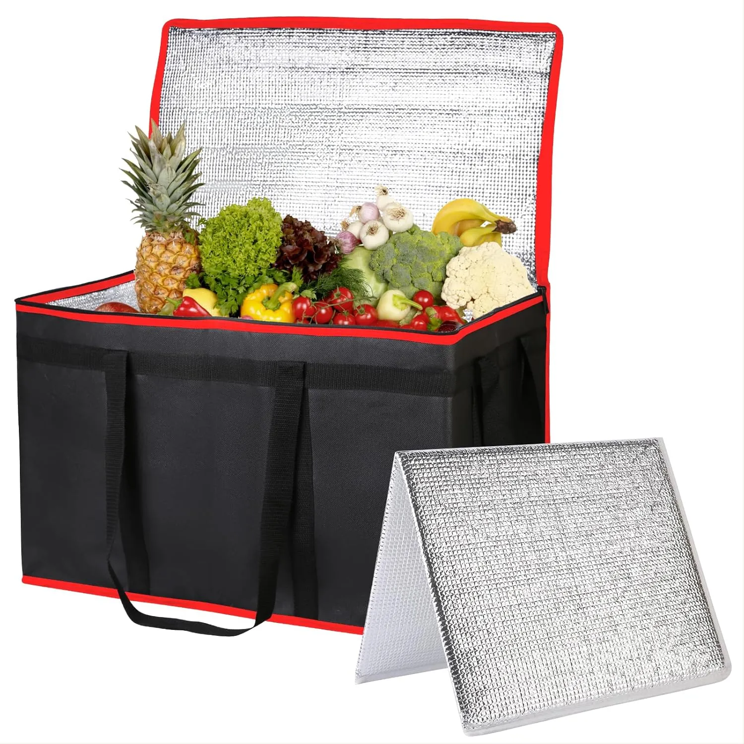 Bodaon 1-Pack Insulated Food Delivery Bag With Hard Bottom, XXXL Pizze Cooler Bags, Thermal Cold/Hot Styrofoam Carrier for Shopping/Travel/Doordash/Catering/Car, Dashers Door Dash Accessories