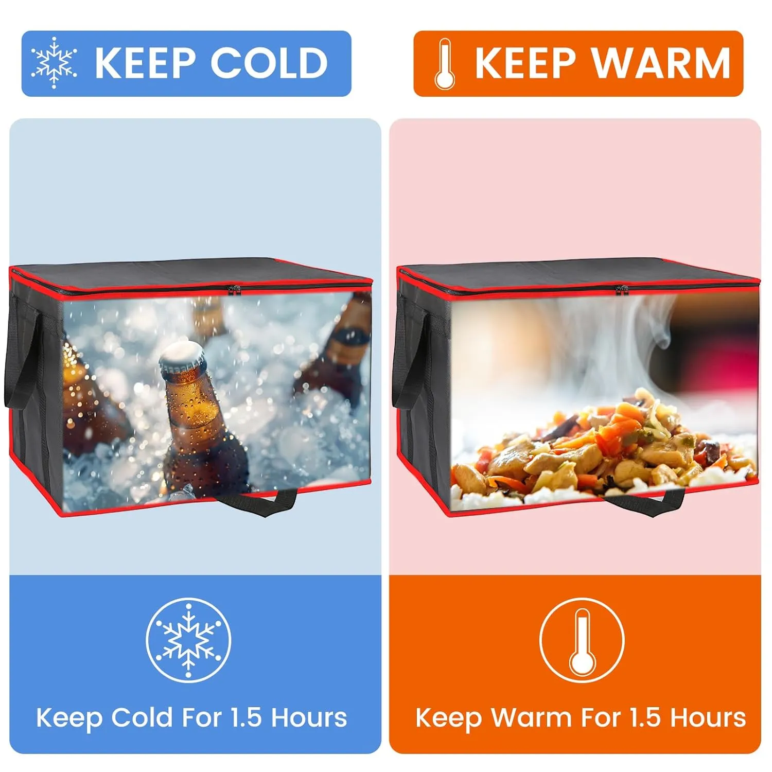 Bodaon 1-Pack Insulated Food Delivery Bag With Hard Bottom, XXXL Pizze Cooler Bags, Thermal Cold/Hot Styrofoam Carrier for Shopping/Travel/Doordash/Catering/Car, Dashers Door Dash Accessories