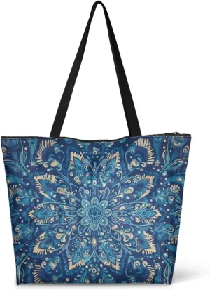 Boho Mandala Lotus Cat Women Paper Tote Bag, Hawaii Cocount Tree Commute Bags, Adorable Puppy Kitten Large Handbag