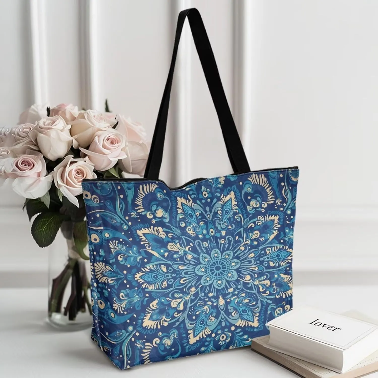 Boho Mandala Lotus Cat Women Paper Tote Bag, Hawaii Cocount Tree Commute Bags, Adorable Puppy Kitten Large Handbag