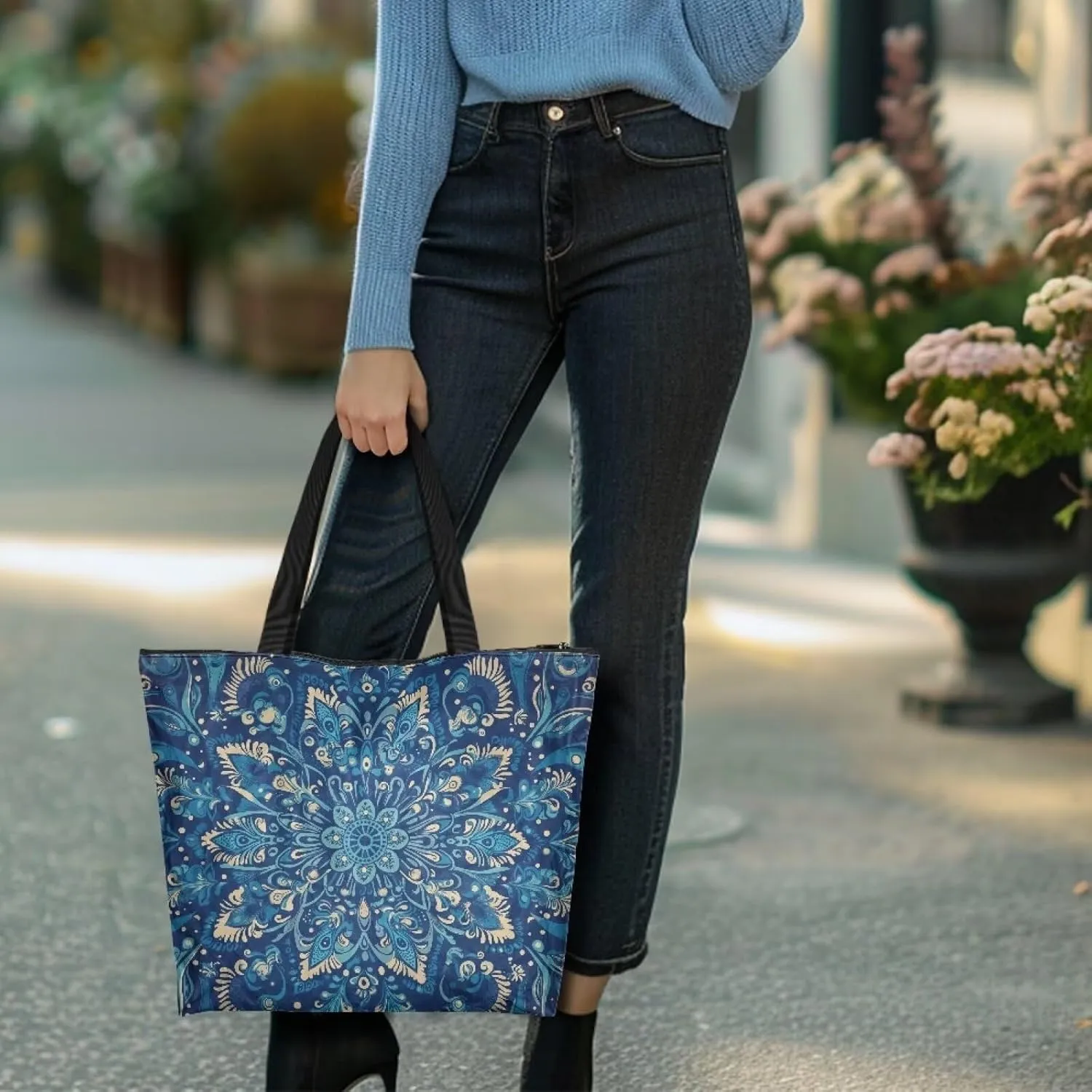 Boho Mandala Lotus Cat Women Paper Tote Bag, Hawaii Cocount Tree Commute Bags, Adorable Puppy Kitten Large Handbag