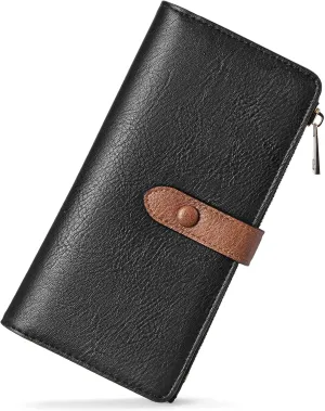 BOSTANTEN Womens Leather Wallets RFID Blocking Large Capacity Trifold Card Holder Ladies Phone Clutch Black＆Brown