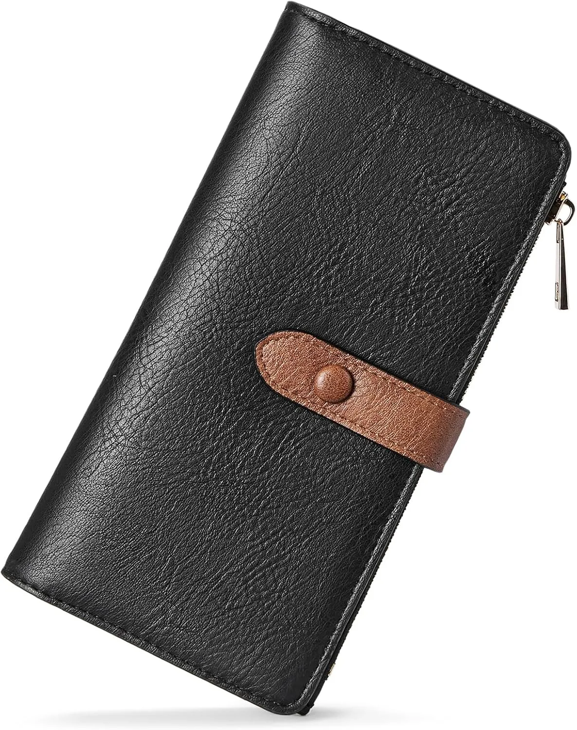 BOSTANTEN Womens Leather Wallets RFID Blocking Large Capacity Trifold Card Holder Ladies Phone Clutch Black＆Brown