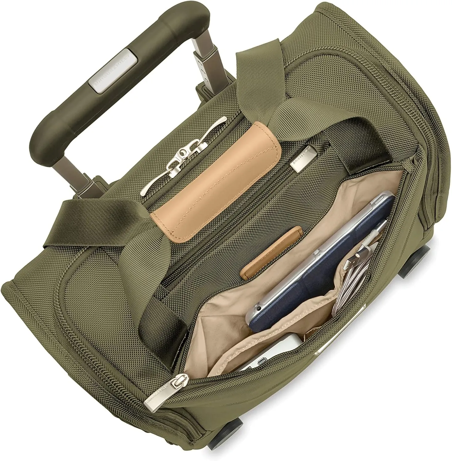 Briggs & Riley Cabin Spinner - Carry On Luggage for Travel, Suitcases with Wheels, Softside Rolling Bag for Men & Women, Fits Under Plane Seat, Interlocking Handle - Baseline Collection, Olive