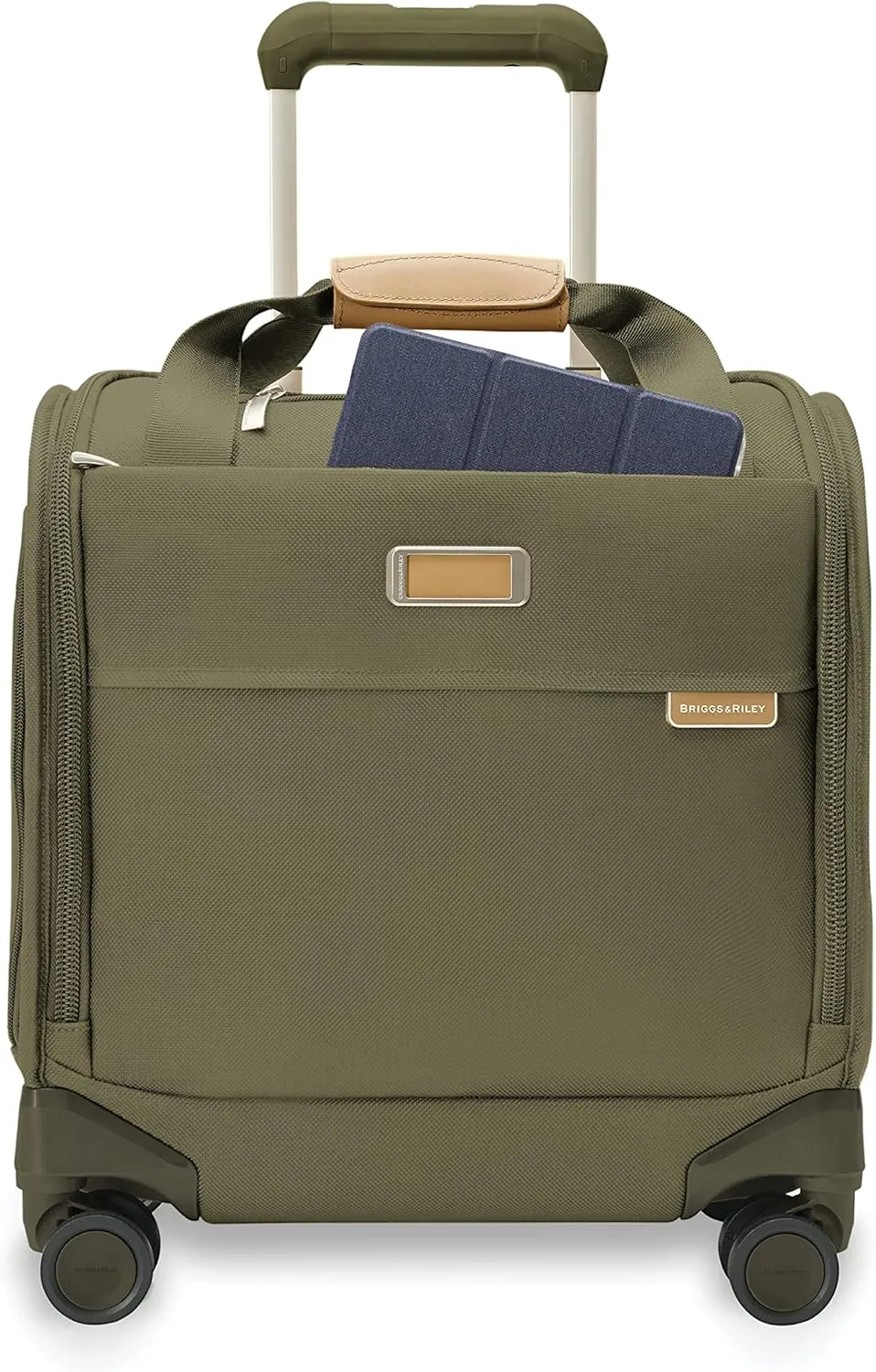 Briggs & Riley Cabin Spinner - Carry On Luggage for Travel, Suitcases with Wheels, Softside Rolling Bag for Men & Women, Fits Under Plane Seat, Interlocking Handle - Baseline Collection, Olive