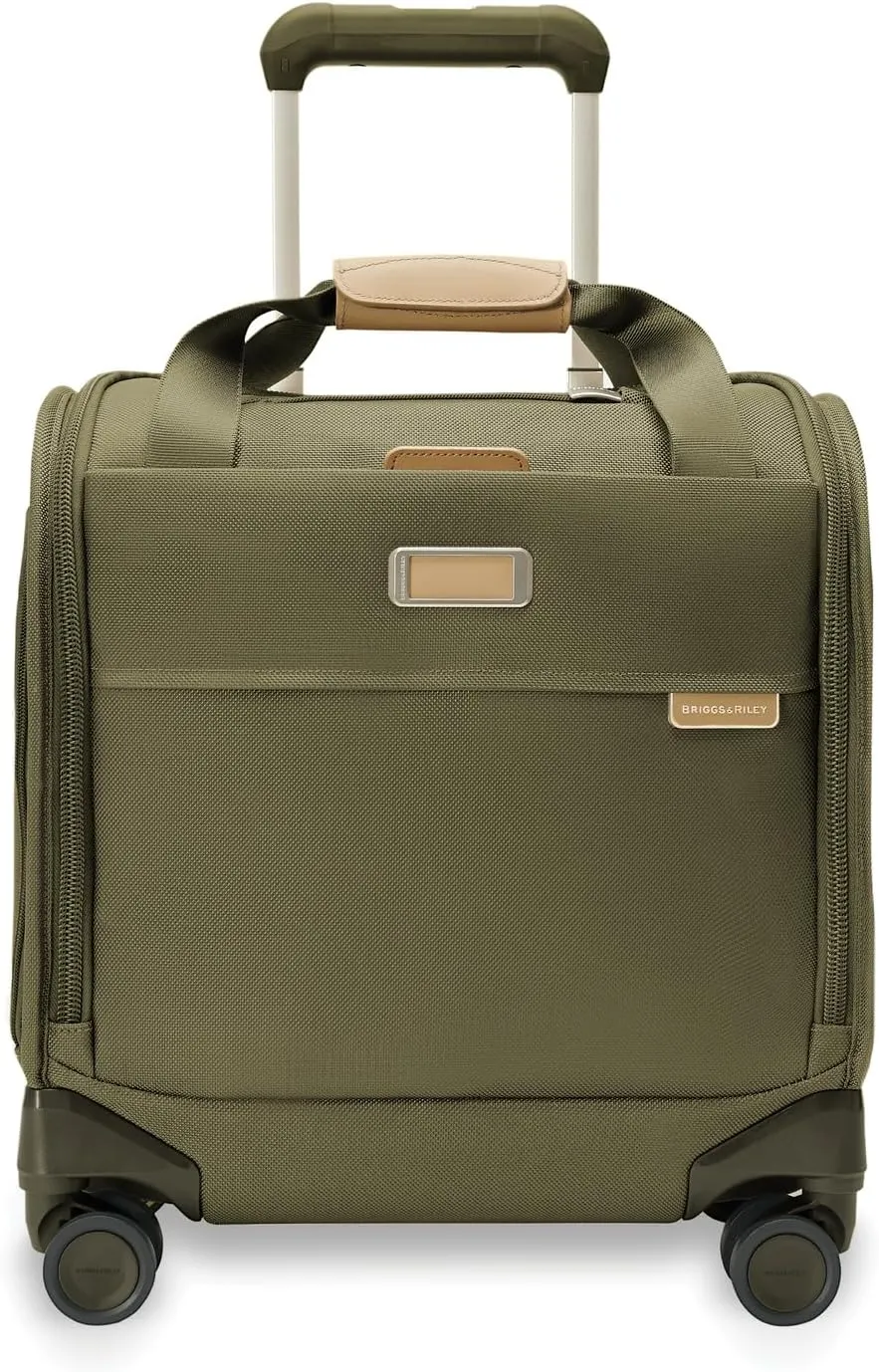 Briggs & Riley Cabin Spinner - Carry On Luggage for Travel, Suitcases with Wheels, Softside Rolling Bag for Men & Women, Fits Under Plane Seat, Interlocking Handle - Baseline Collection, Olive