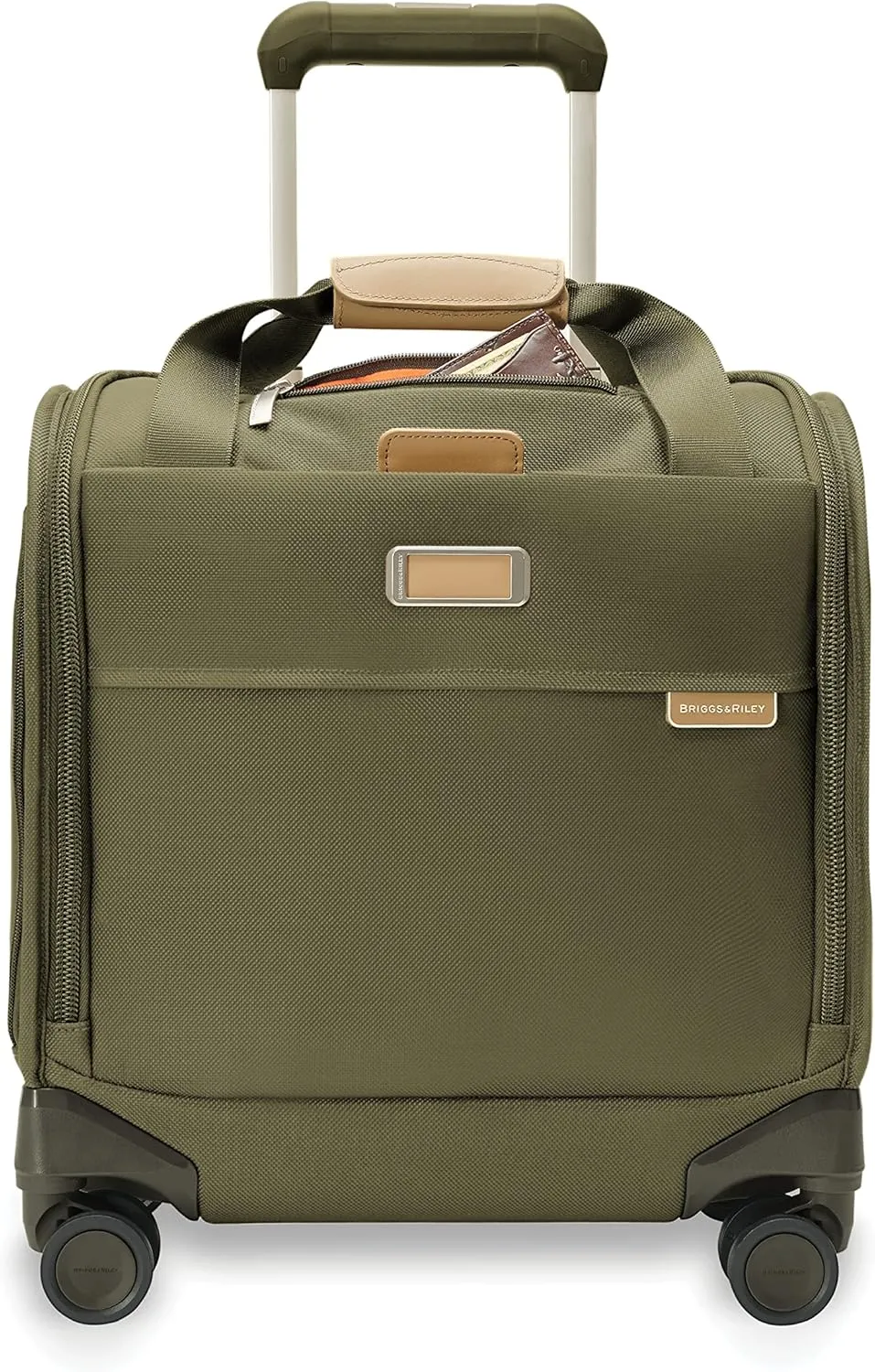 Briggs & Riley Cabin Spinner - Carry On Luggage for Travel, Suitcases with Wheels, Softside Rolling Bag for Men & Women, Fits Under Plane Seat, Interlocking Handle - Baseline Collection, Olive