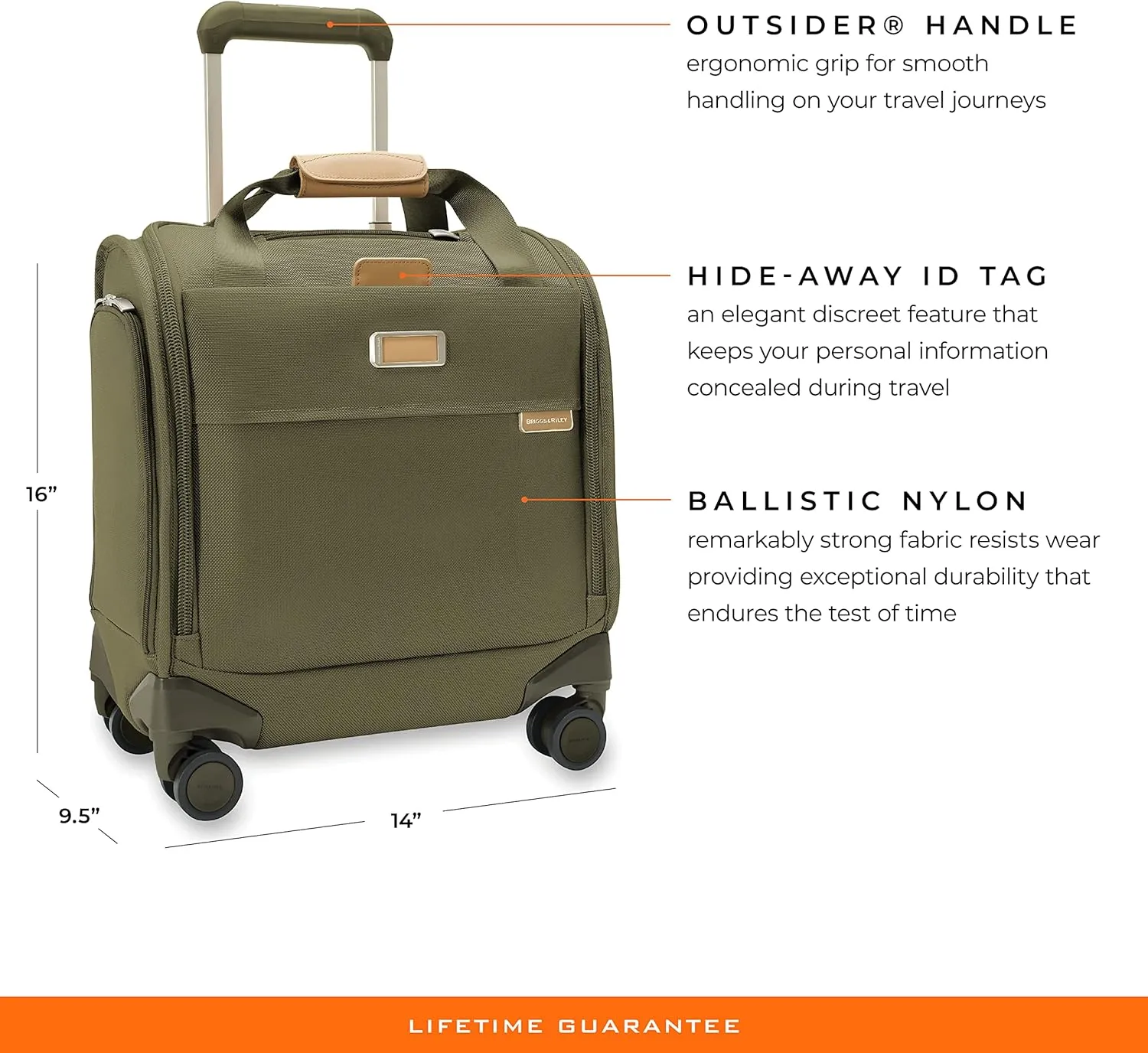 Briggs & Riley Cabin Spinner - Carry On Luggage for Travel, Suitcases with Wheels, Softside Rolling Bag for Men & Women, Fits Under Plane Seat, Interlocking Handle - Baseline Collection, Olive