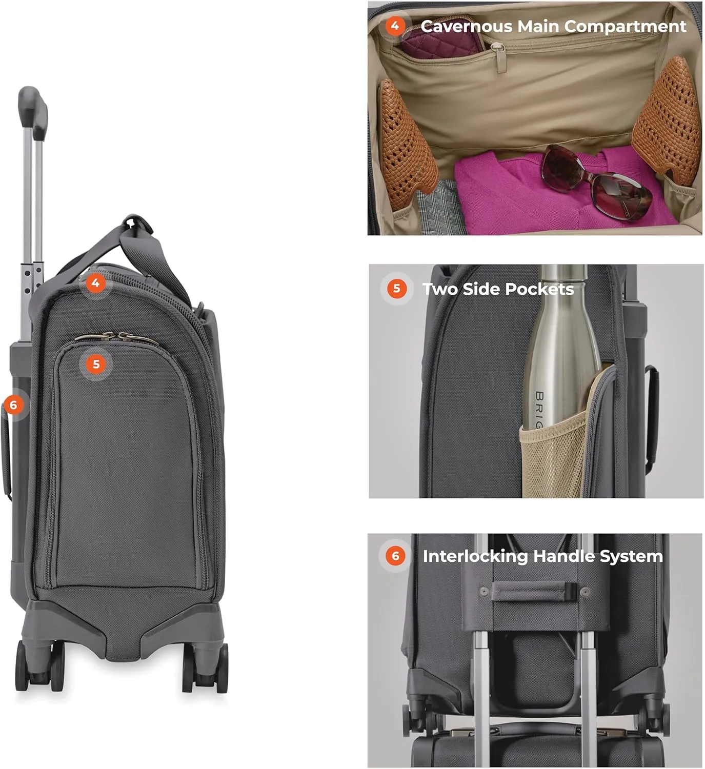 Briggs & Riley Cabin Spinner - Carry On Luggage for Travel, Suitcases with Wheels, Softside Rolling Bag for Men & Women, Fits Under Plane Seat, Interlocking Handle - Baseline Collection, Steel Gray
