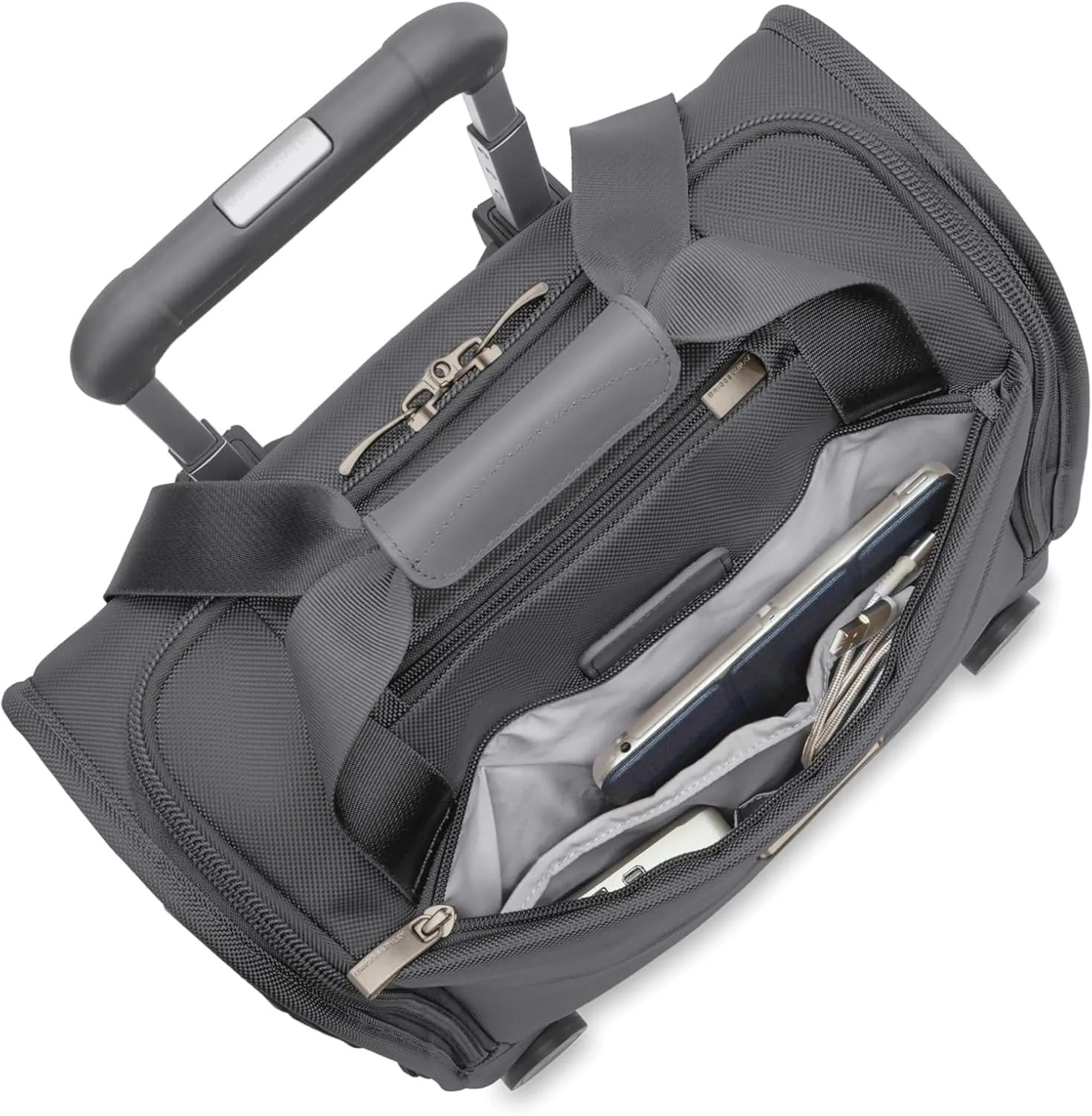 Briggs & Riley Cabin Spinner - Carry On Luggage for Travel, Suitcases with Wheels, Softside Rolling Bag for Men & Women, Fits Under Plane Seat, Interlocking Handle - Baseline Collection, Steel Gray