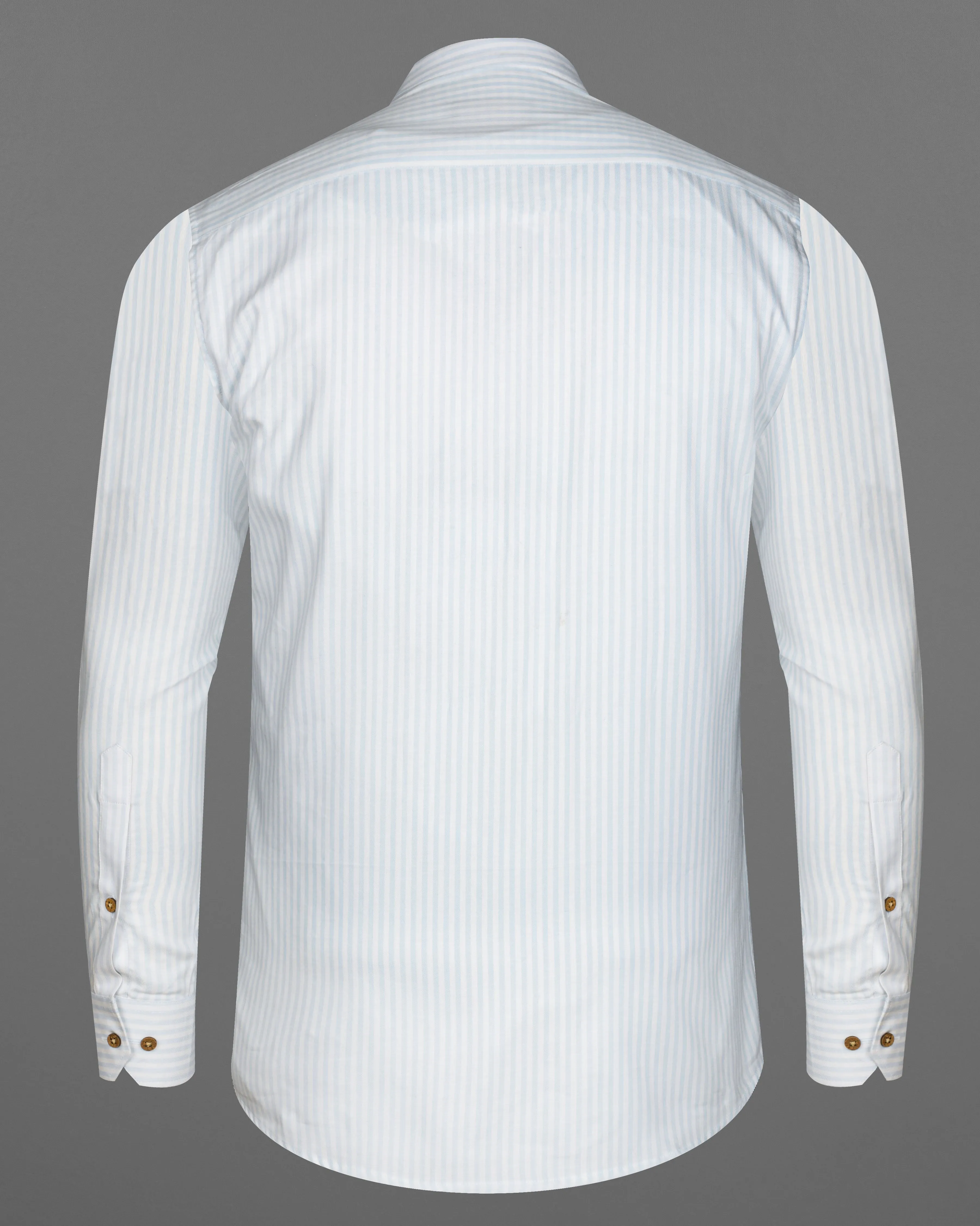 Bright White with Geyser Blue Twill Striped Premium Cotton Kurta Shirt