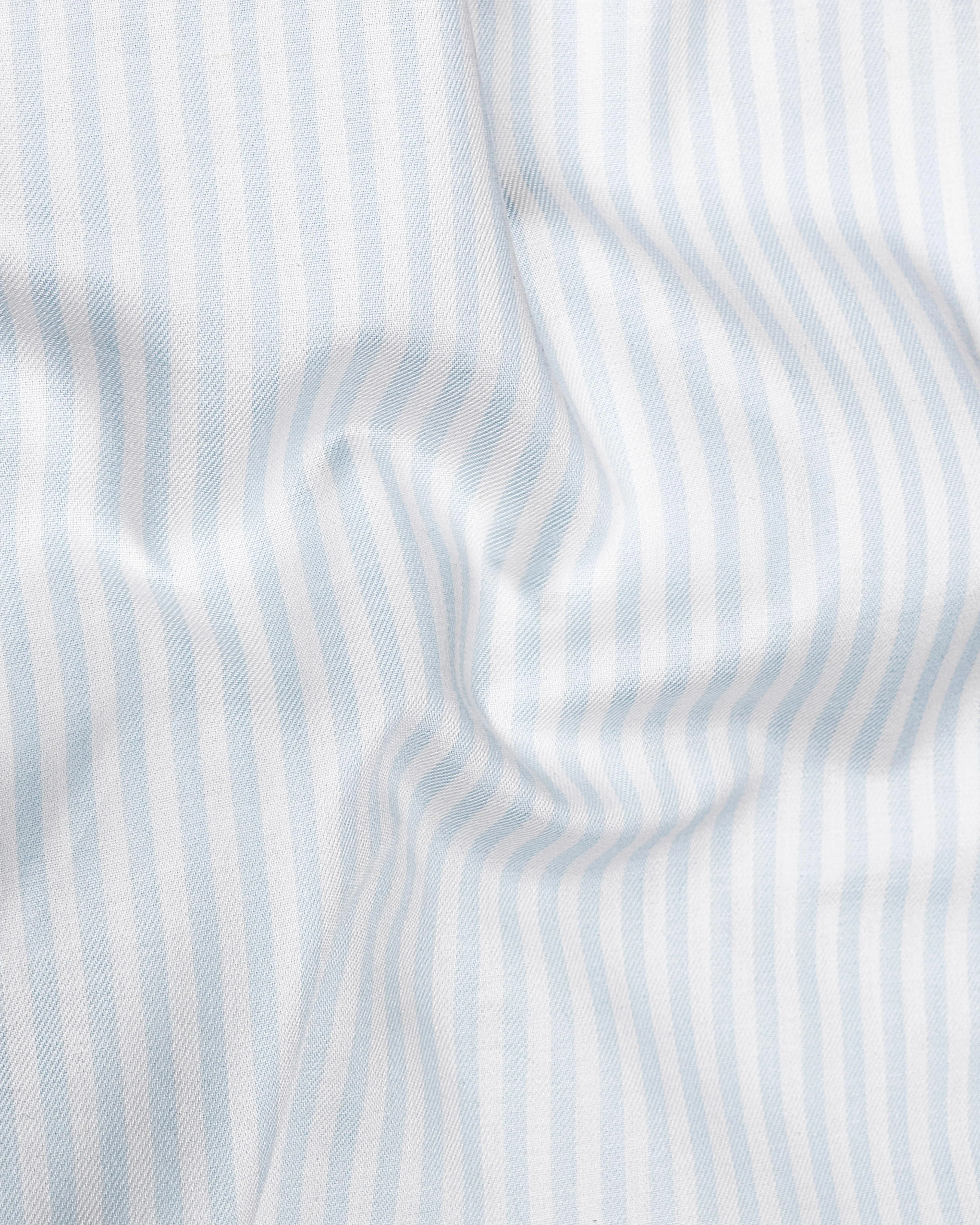 Bright White with Geyser Blue Twill Striped Premium Cotton Kurta Shirt