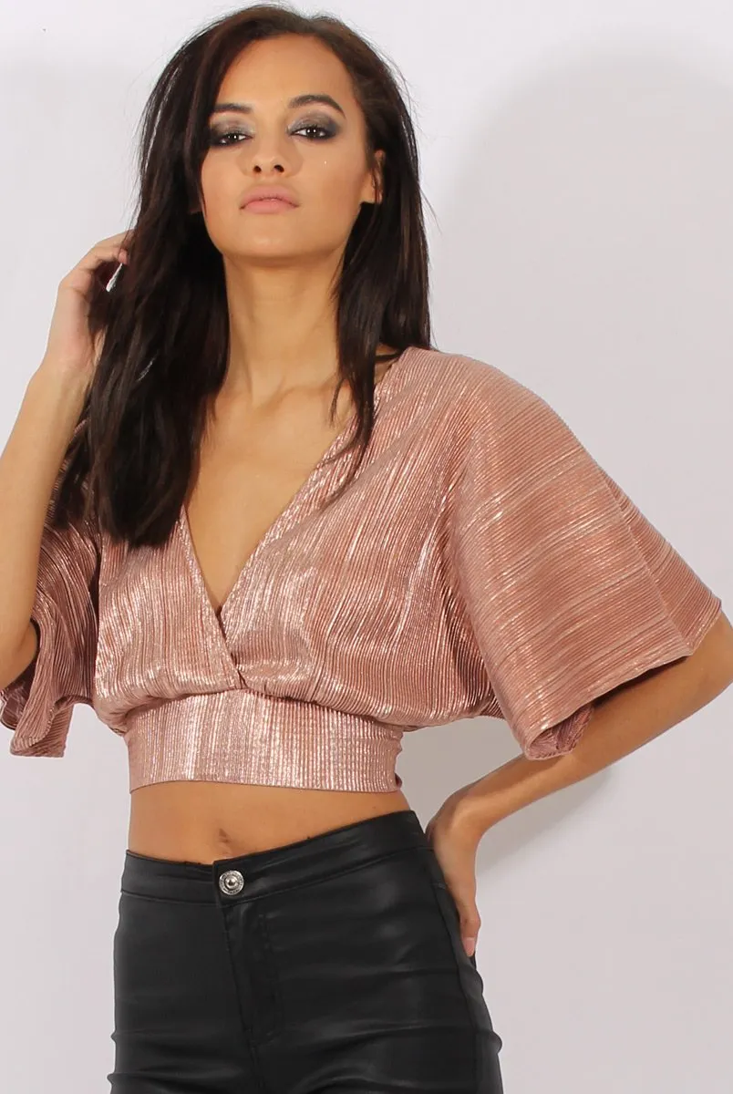 Bronze Metallic Mariah - Pleated Back Open Crop Refined Top Early access
