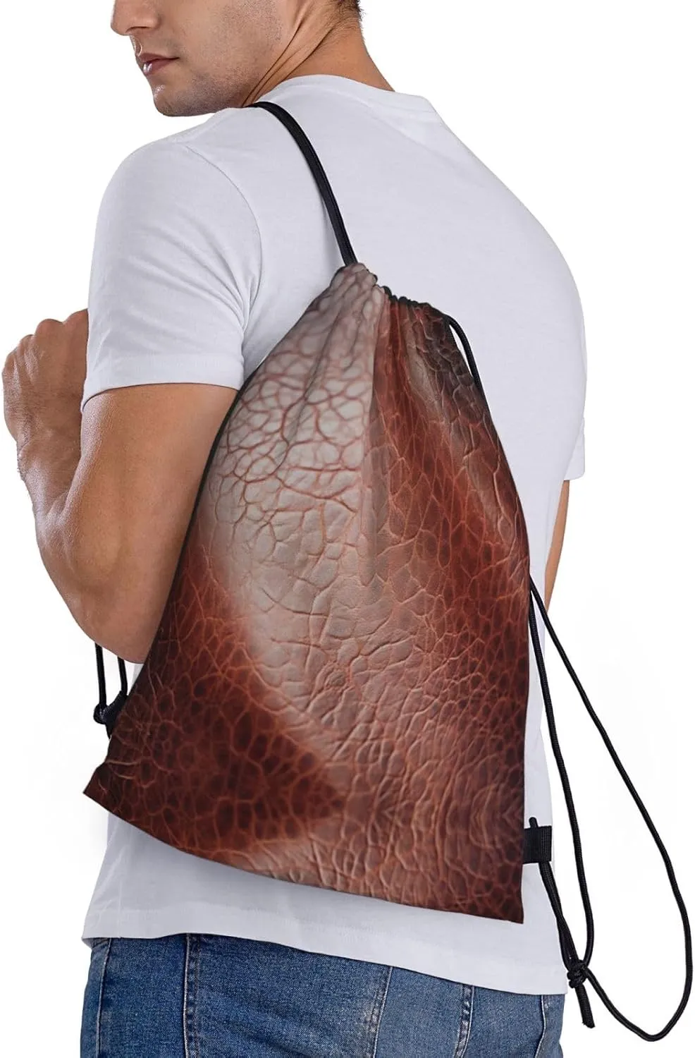 brown cowhide art print Drawstring Backpack Bags Sack Cinch Tote Sport Storage Polyester Bag for Gym Traveling