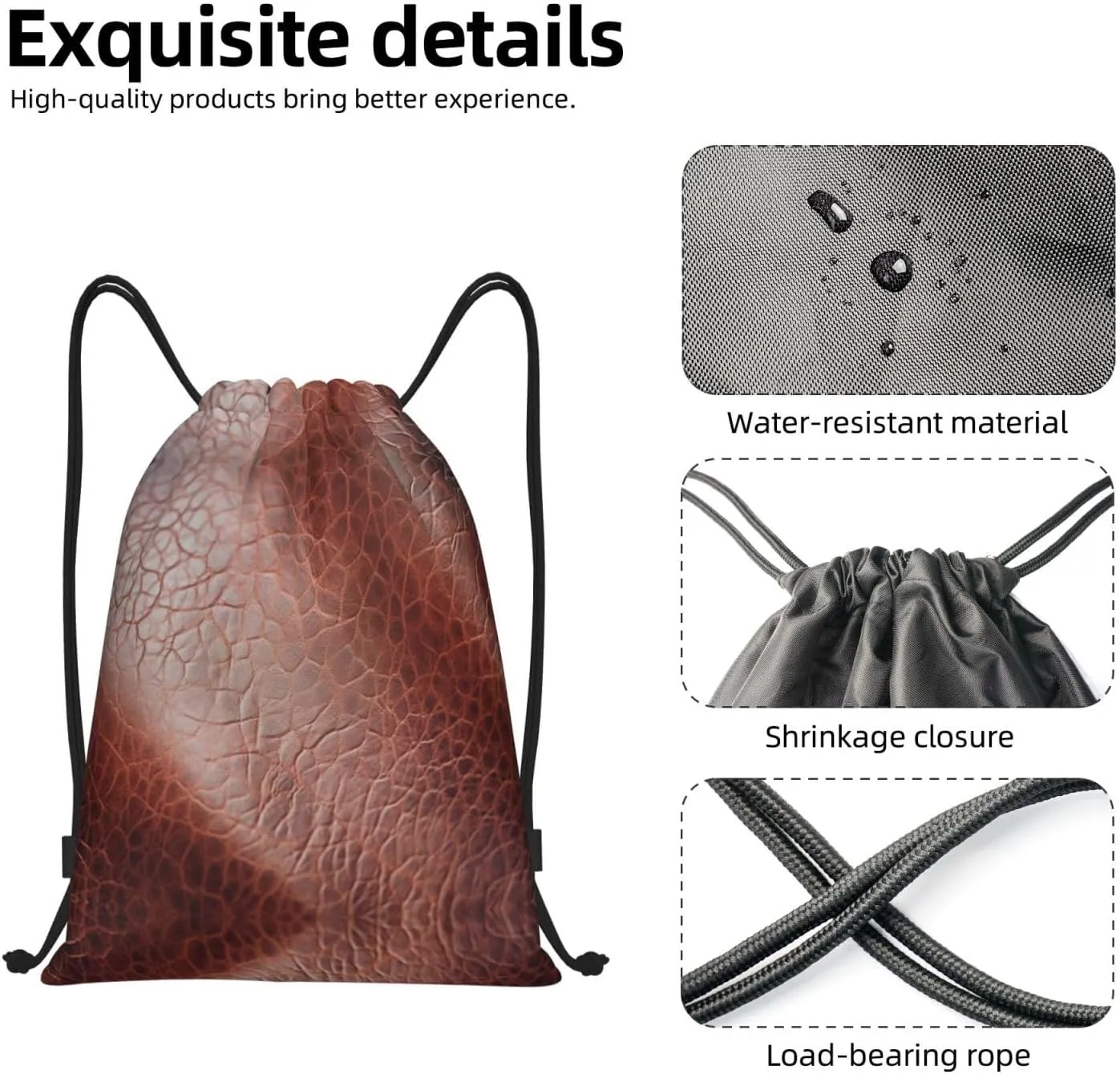 brown cowhide art print Drawstring Backpack Bags Sack Cinch Tote Sport Storage Polyester Bag for Gym Traveling
