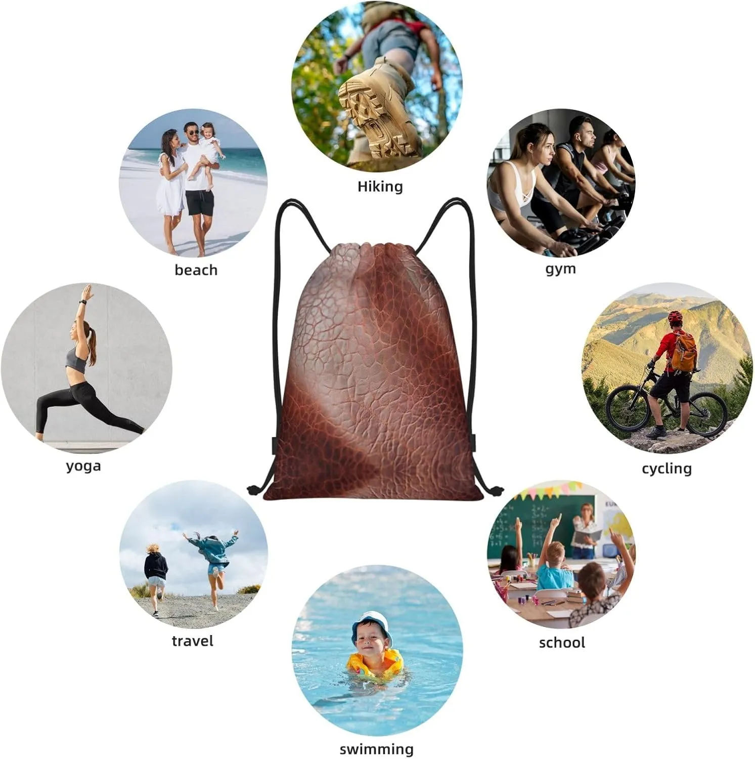 brown cowhide art print Drawstring Backpack Bags Sack Cinch Tote Sport Storage Polyester Bag for Gym Traveling