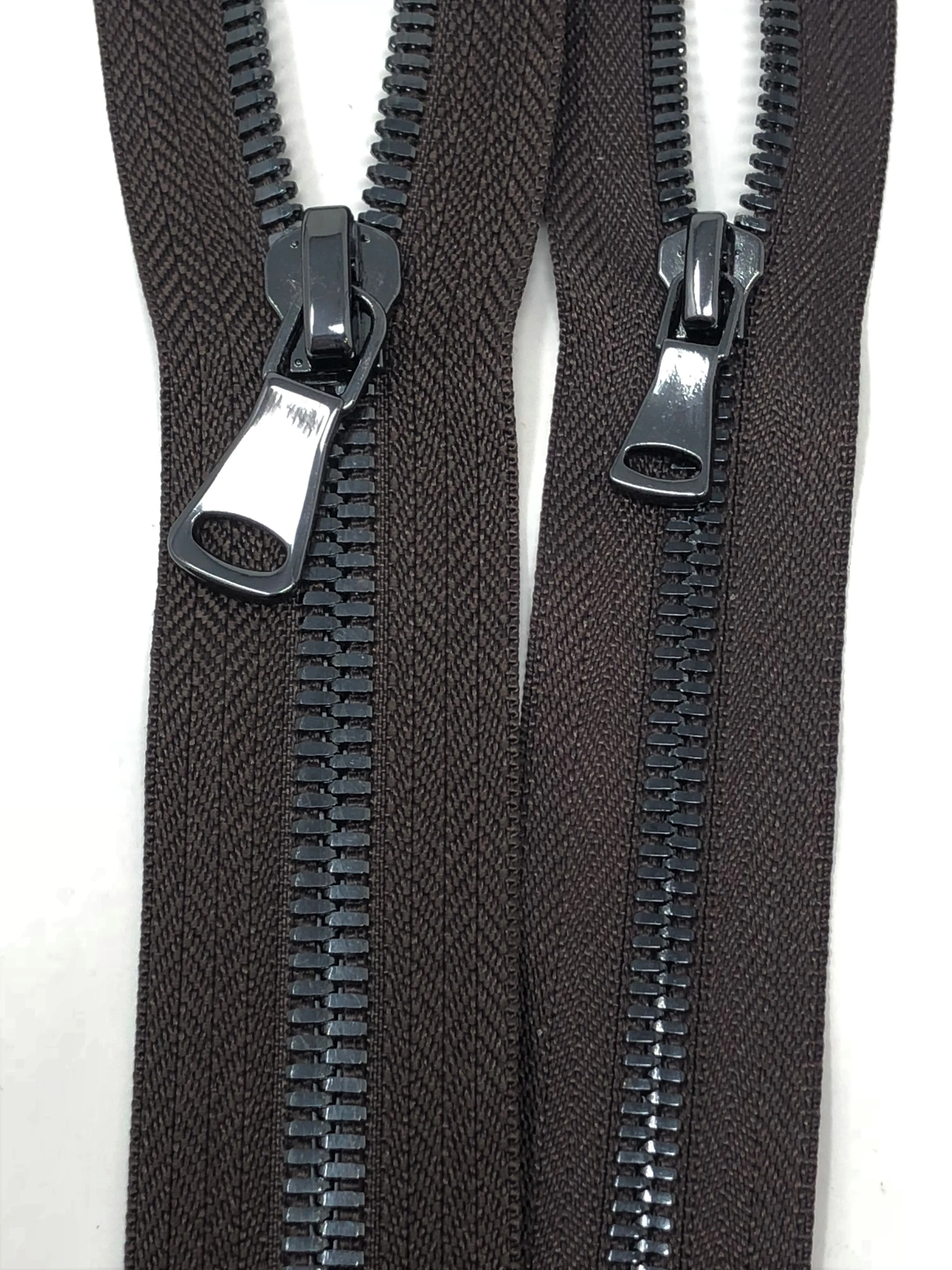 Brown Glossy Two-Way Backpack or Luggage Zipper 5MM or 8MM Gun Metal Teeth Closed