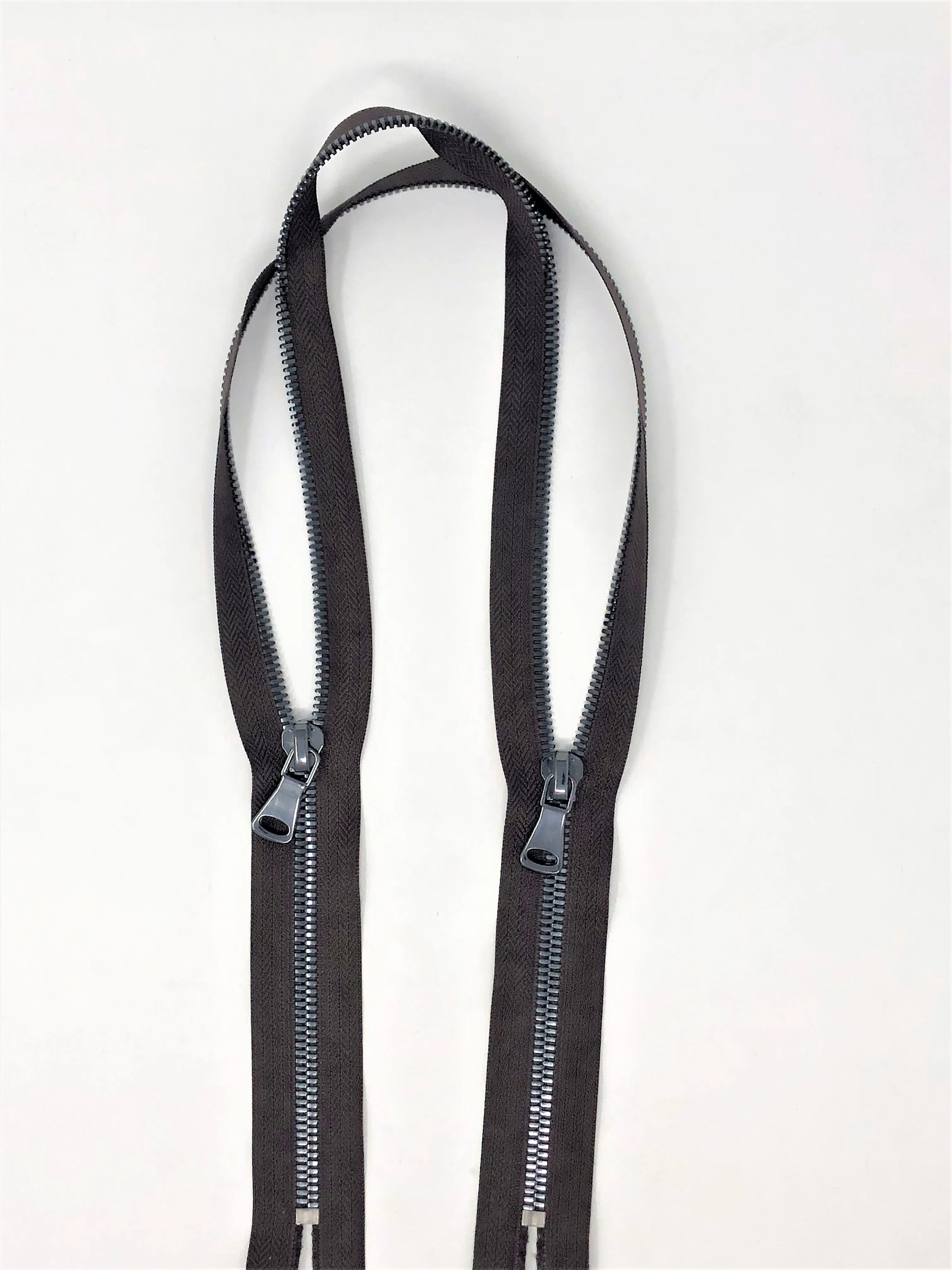 Brown Glossy Two-Way Backpack or Luggage Zipper 5MM or 8MM Gun Metal Teeth Closed