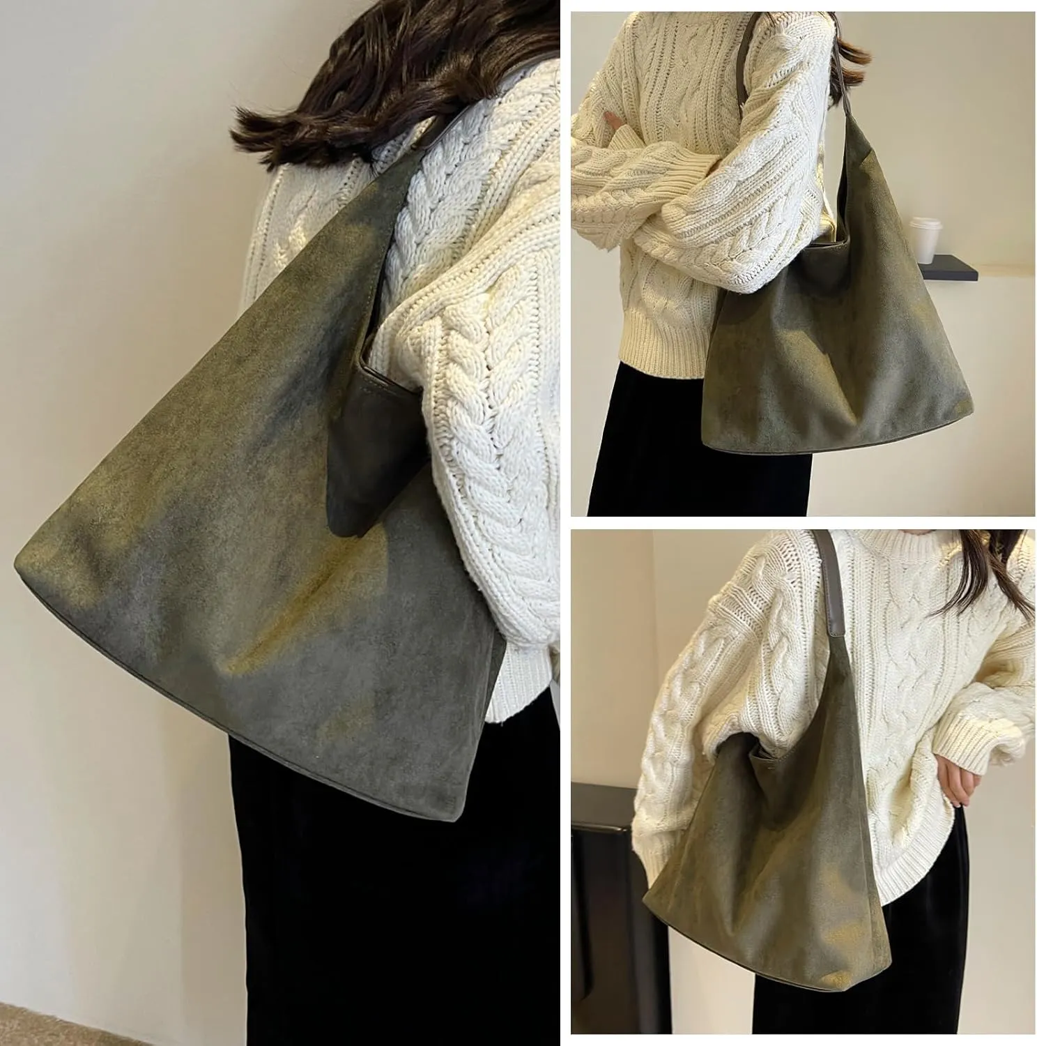 Brown Suede Bags for Women 2025 Suede Tote Bag Retro Suede Slouchy Bag Brown Suede Women's Shoulder Bag