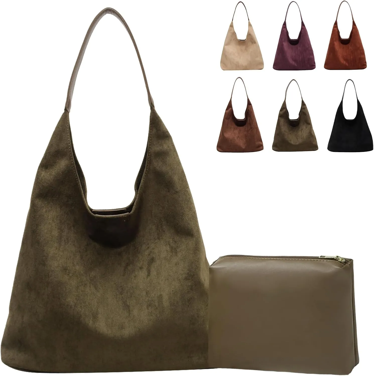 Brown Suede Bags for Women 2025 Suede Tote Bag Retro Suede Slouchy Bag Brown Suede Women's Shoulder Bag