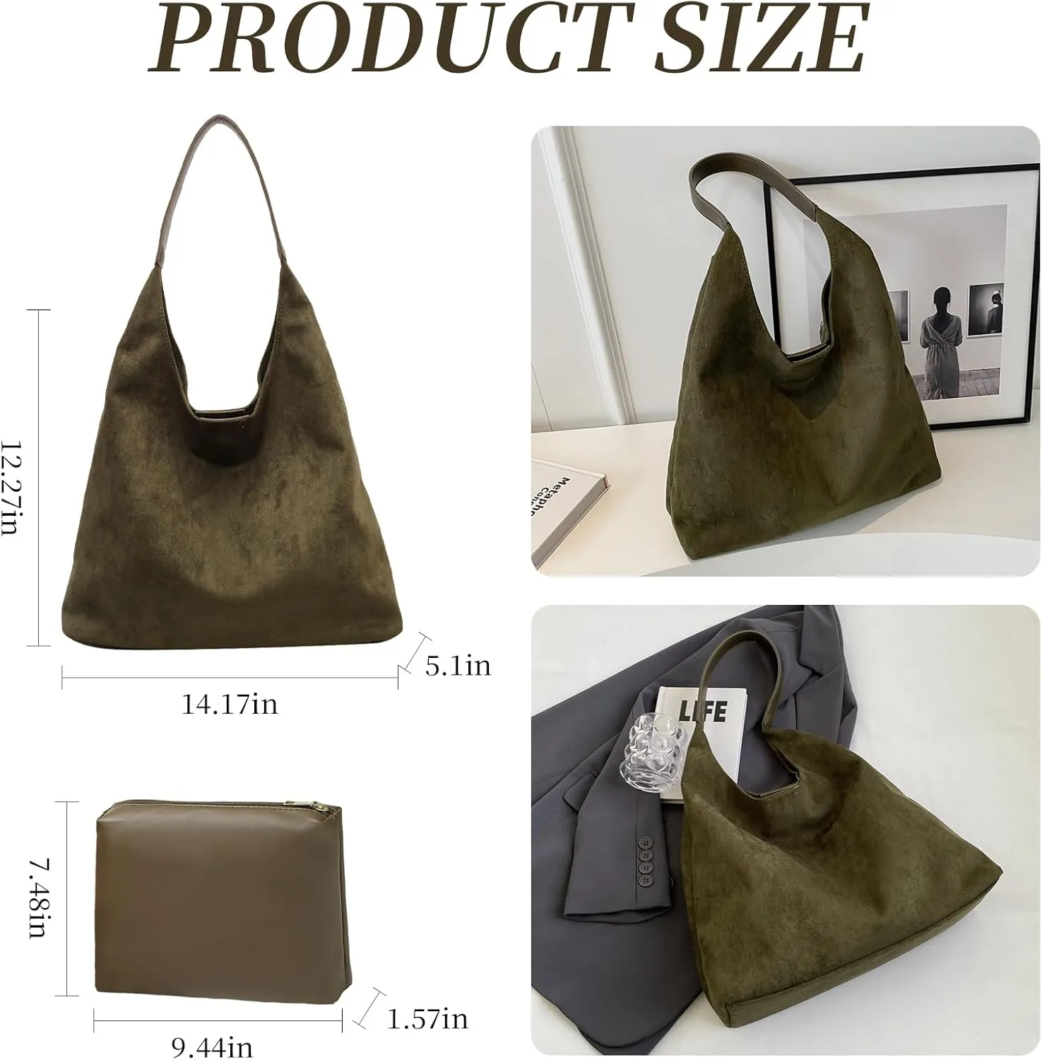 Brown Suede Bags for Women 2025 Suede Tote Bag Retro Suede Slouchy Bag Brown Suede Women's Shoulder Bag