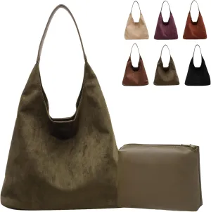 Brown Suede Bags for Women 2025 Suede Tote Bag Retro Suede Slouchy Bag Brown Suede Women's Shoulder Bag