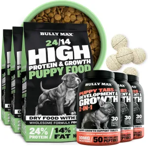 Bully Max Bulk Puppy Pack - High Protein Lamb & Rice Dog Food, 15 lb. (3 x 5 lb. Bags)   Growth & Development Puppy Vitamins (3 Bottles) - Ultimate Value Pack for Growing Puppies, Small & Large Breed