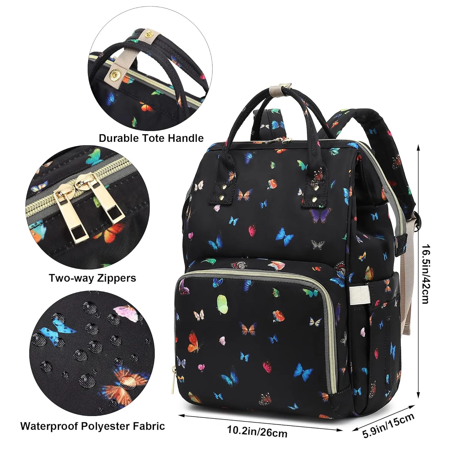 Butterfly Diaper Bag Backpack for Baby Girls, Mom Waterproof Large Nappy Bags for Women