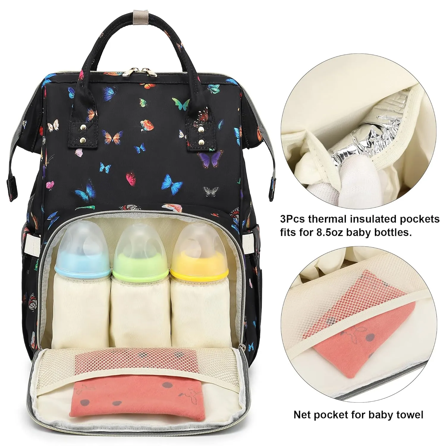 Butterfly Diaper Bag Backpack for Baby Girls, Mom Waterproof Large Nappy Bags for Women