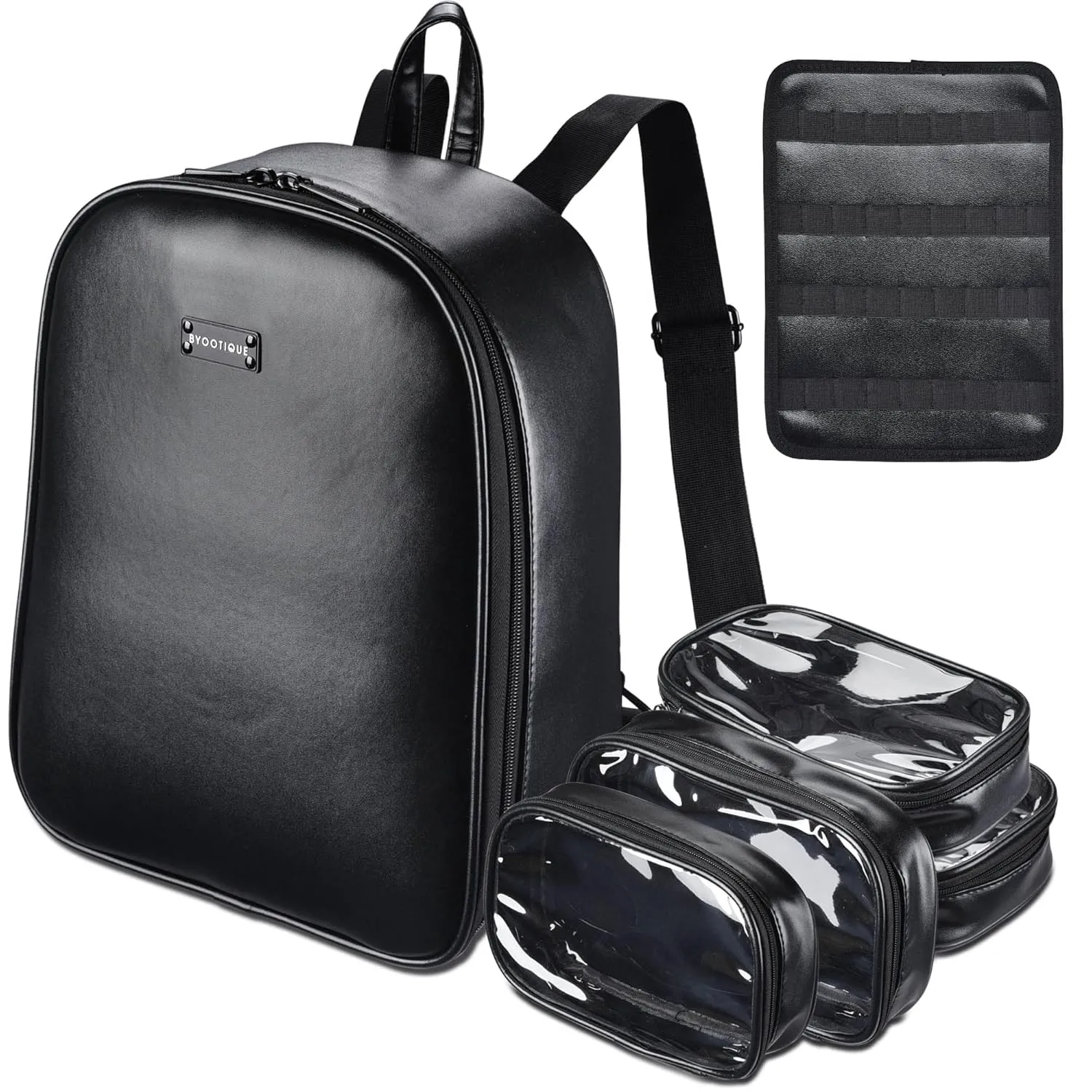 BYOOTIQUE 14" Professional Makeup Artist Backpack Cosmetic Storage Shoulder Bag Travel Organizer with Clear Cosmetic Storage Bags