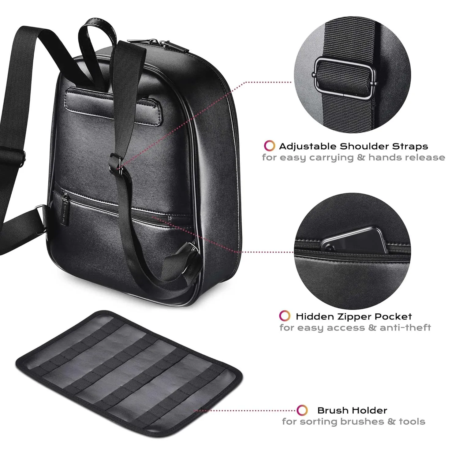 BYOOTIQUE 14" Professional Makeup Artist Backpack Cosmetic Storage Shoulder Bag Travel Organizer with Clear Cosmetic Storage Bags