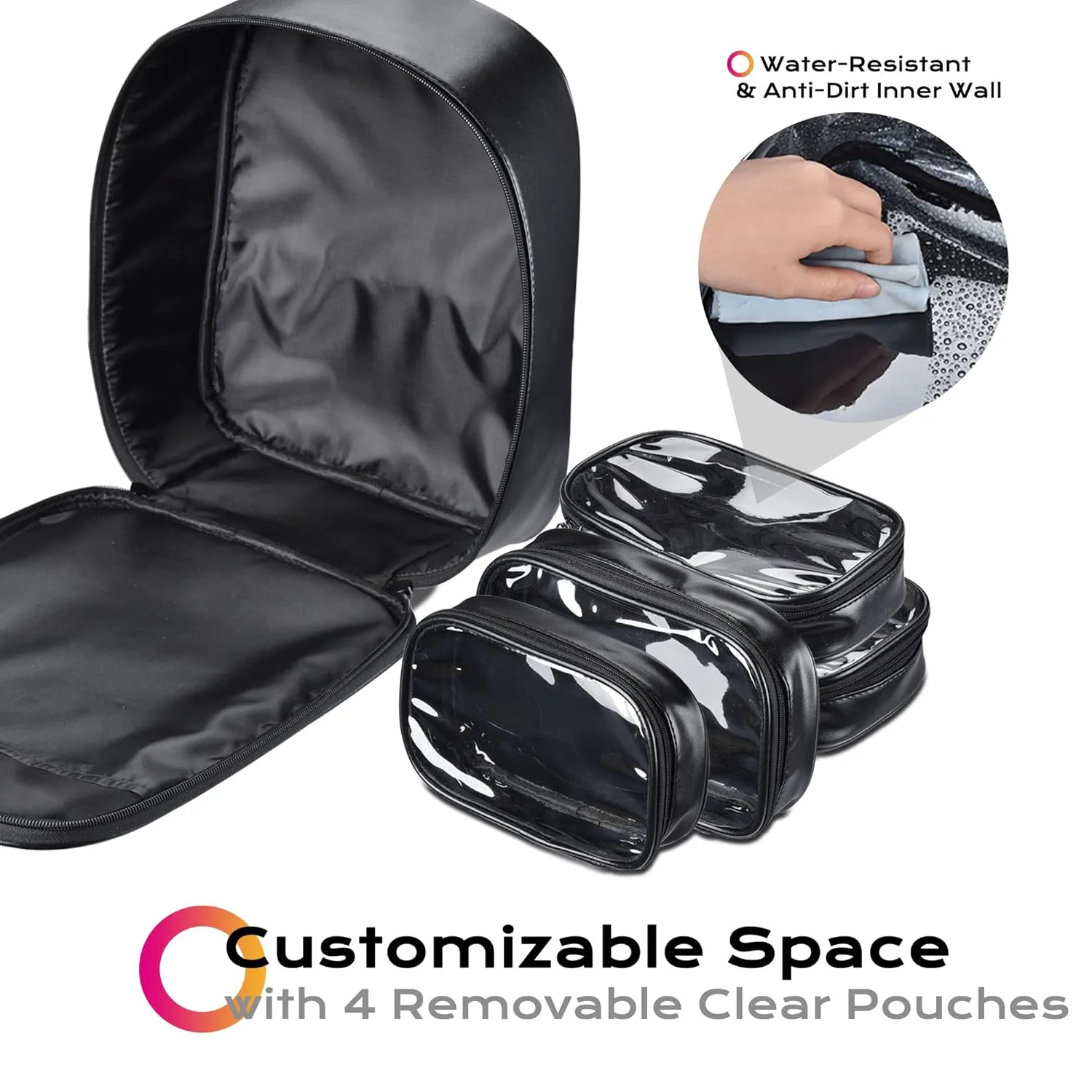 BYOOTIQUE 14" Professional Makeup Artist Backpack Cosmetic Storage Shoulder Bag Travel Organizer with Clear Cosmetic Storage Bags