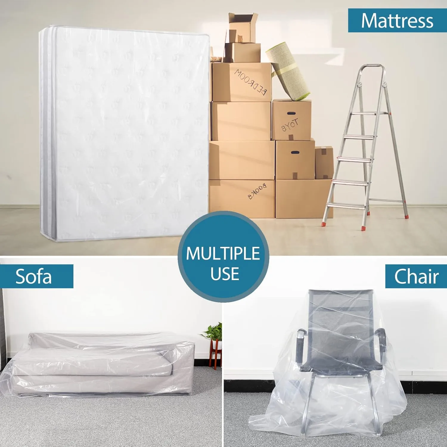 BYSURE 2-Pack 5 Mil Mattress Bag for Moving and Storage - Transparent Mattress Disposal Bag - Fits Twin/Full Size