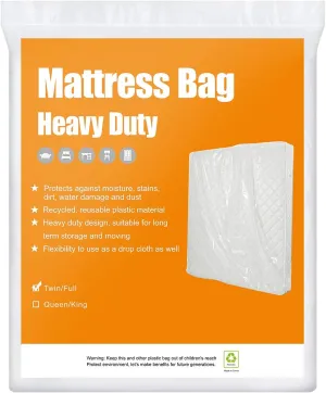 BYSURE 2-Pack 5 Mil Mattress Bag for Moving and Storage - Transparent Mattress Disposal Bag - Fits Twin/Full Size