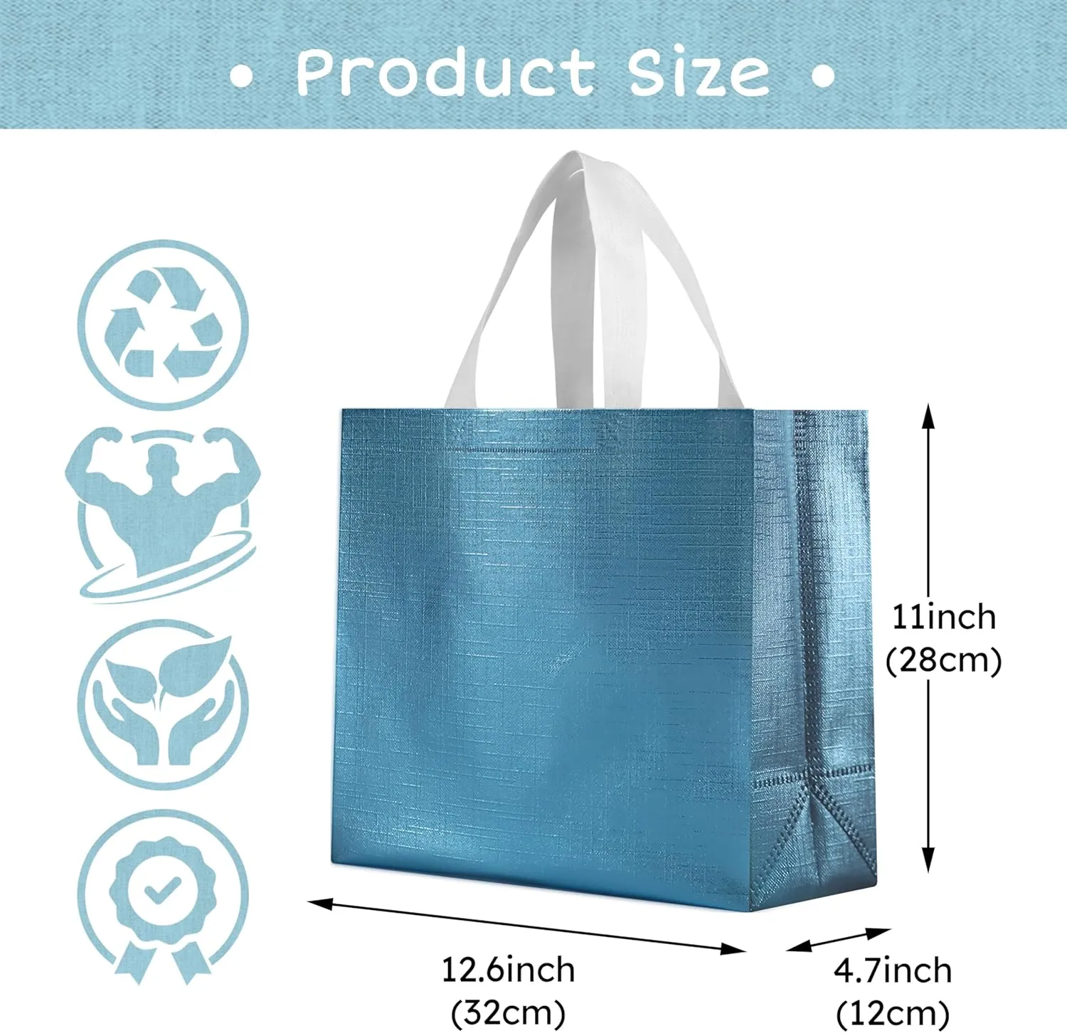 cabzymx 16 Pcs Blue Reusable Gift Bags, Metallic Bling Design Holiday Gift Bags with Handles & Bases, Non-woven Goodie Bag Bulk for Birthday, Wedding, Parties, Graduation- 12.6x4.7x11 In