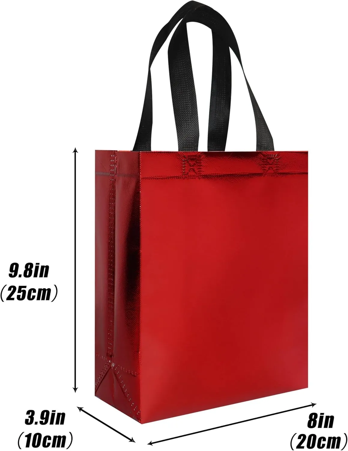 cabzymx Glossy Red Small Gift Bags 18 Pcs, Non-woven Holiday Treat Bags with Sturdy Base, 8x 3.9 x 9.8 In Reusable Goodie Bag Bulk for Birthday, Wedding, Easter, Party