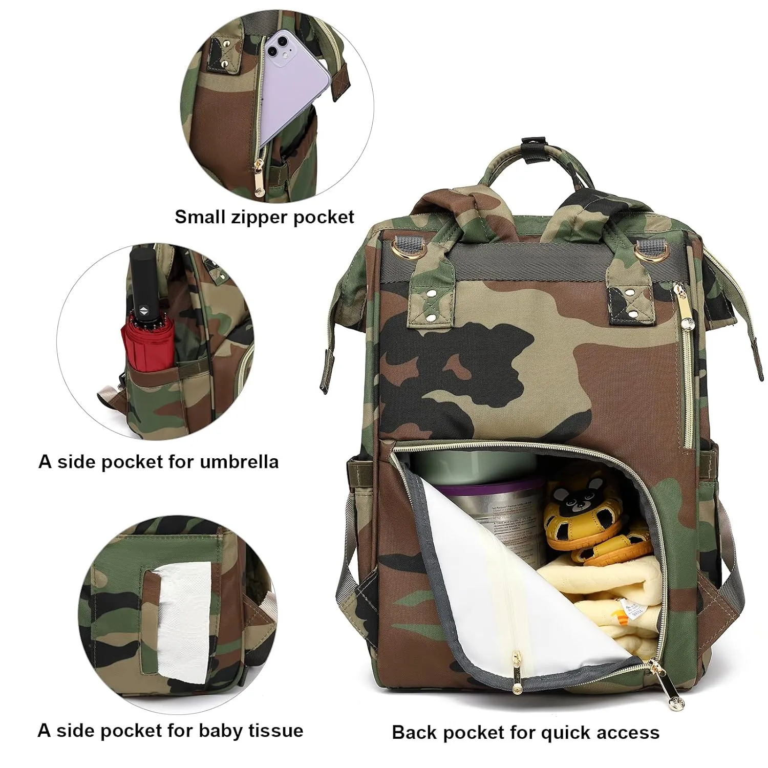 Camo Diaper Bag Backpack for Baby Girls, Mom Waterproof Large Nappy Bags for Women