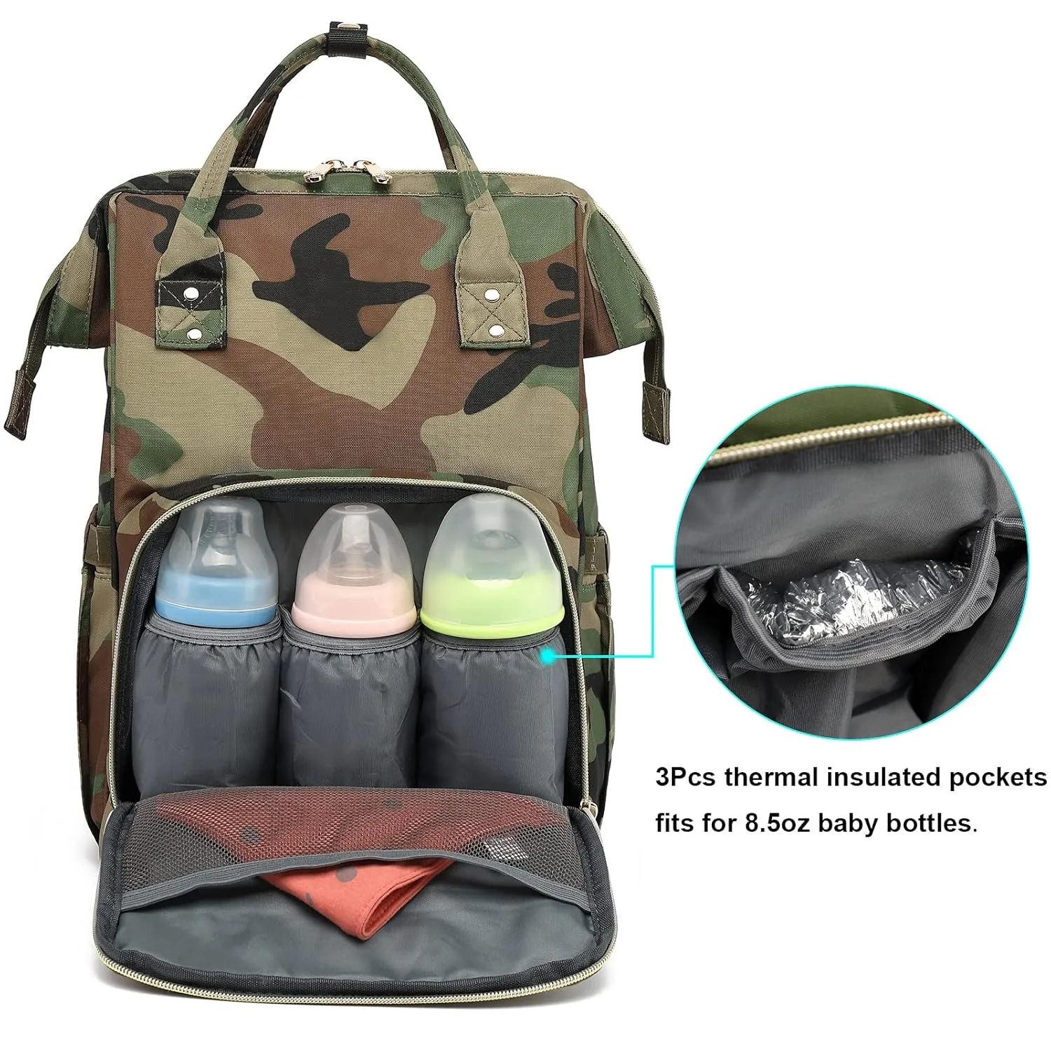 Camo Diaper Bag Backpack for Baby Girls, Mom Waterproof Large Nappy Bags for Women