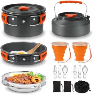 Camping Cooking Set,Camping Cookware Outdoor Aluminum Mess Kit w/ Frying Pan