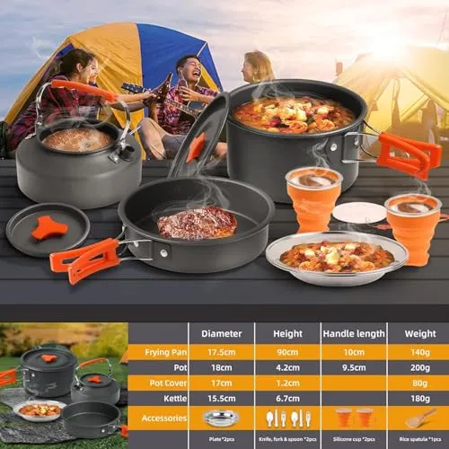 Camping Cooking Set,Camping Cookware Outdoor Aluminum Mess Kit w/ Frying Pan