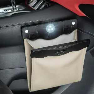Car Trash Bag, Superior PU Leather with LED Light and Magnet Closure Design, Bundle with Tissue Box and 30 Disposable Inner Garbage Bags, Waterproof Vehicle Rubbish Container Garbage Can