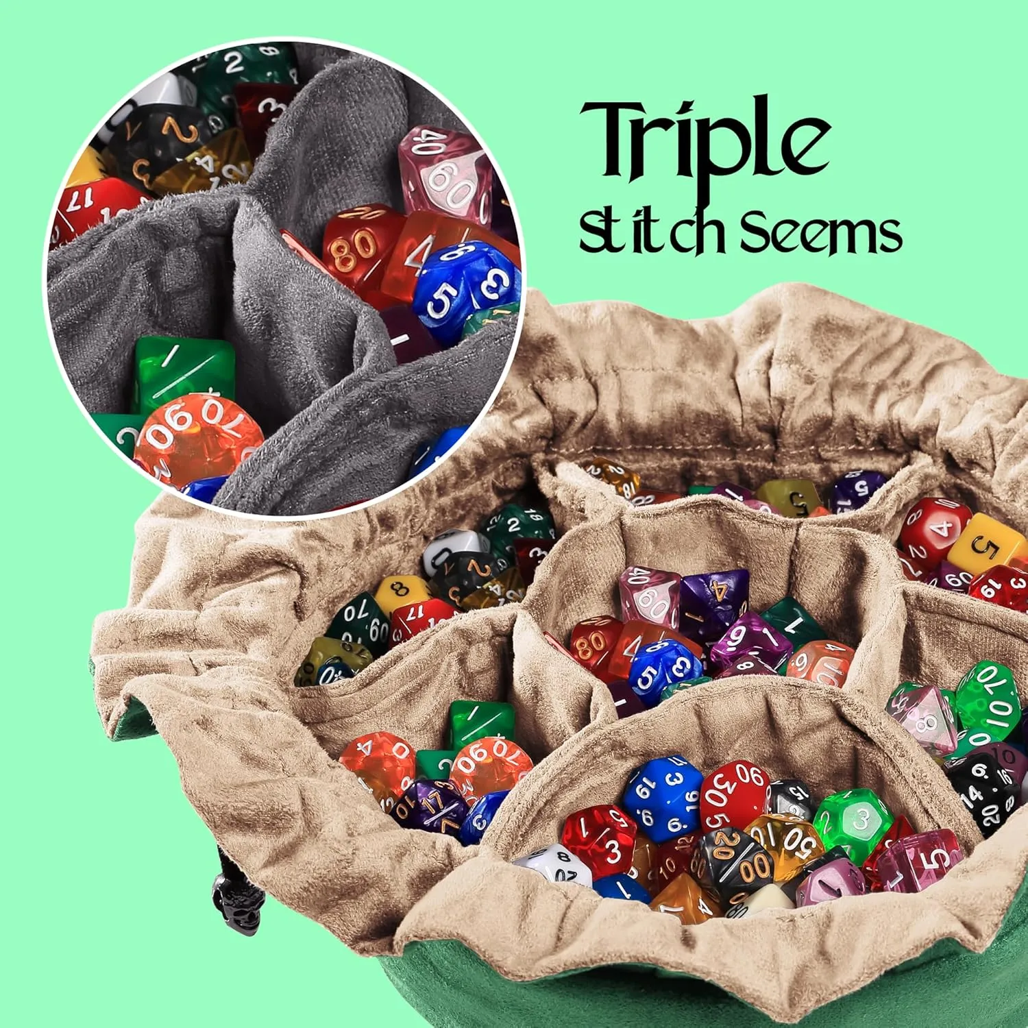 CardKingPro Immense Dice Bags with Pockets - Green - Capacity 150  Dice - Great Organizer for Dice Hoarders, Perfect for Dungeons and Dragons [Patented Design]